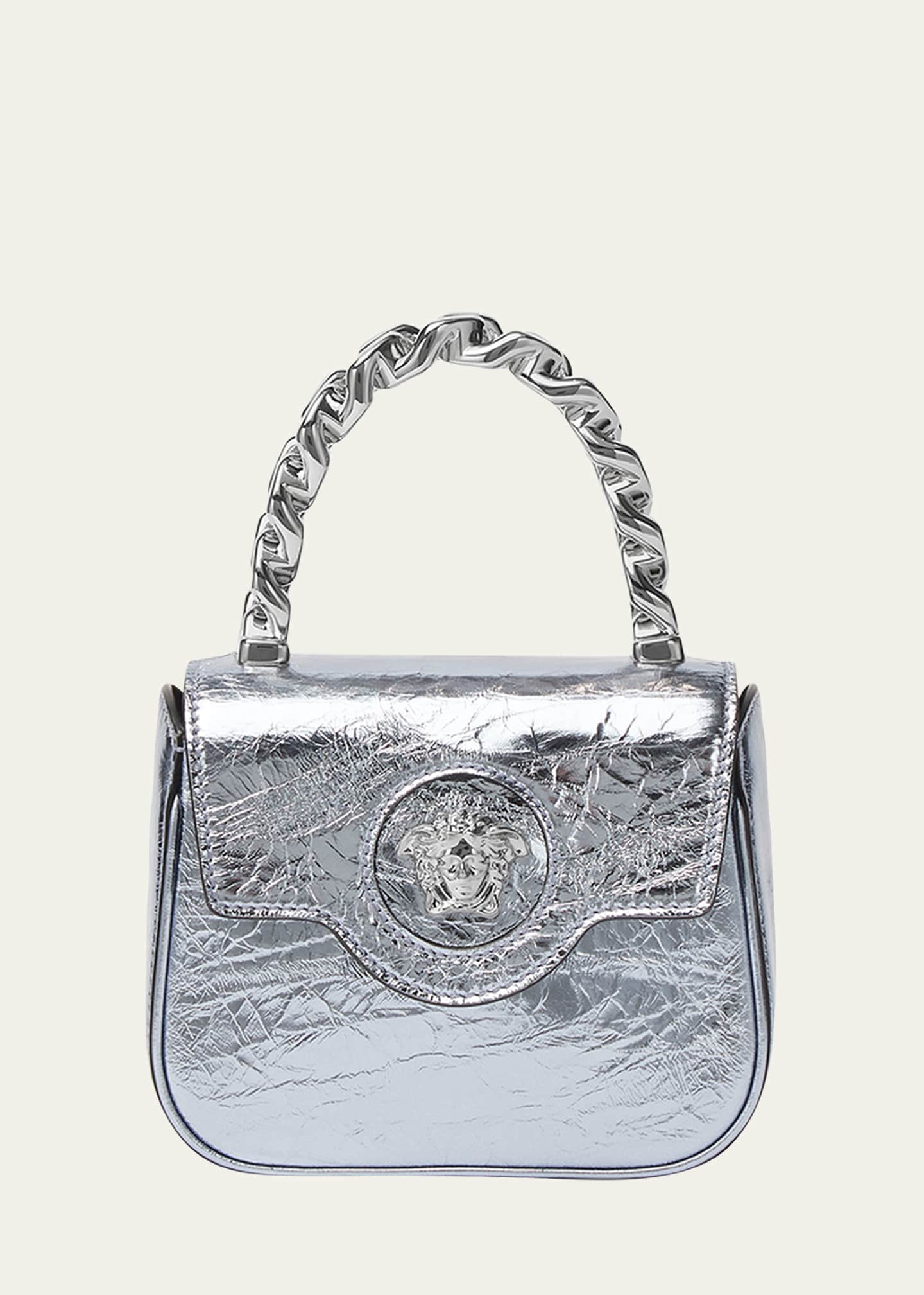 La Medusa Mini Leather Tote Bag in Silver - Versace