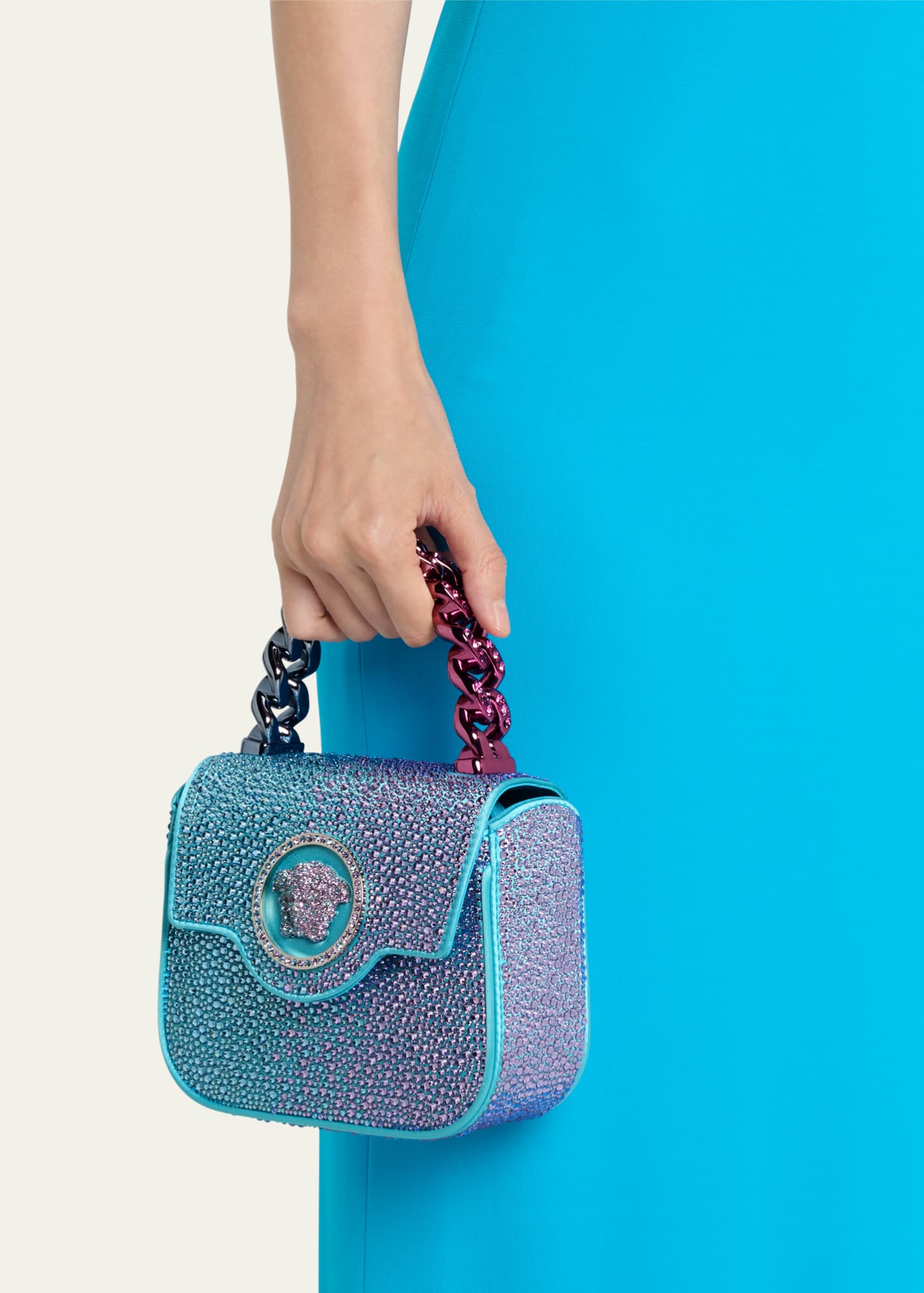 La Medusa Mini Leather Tote Bag in Blue - Versace
