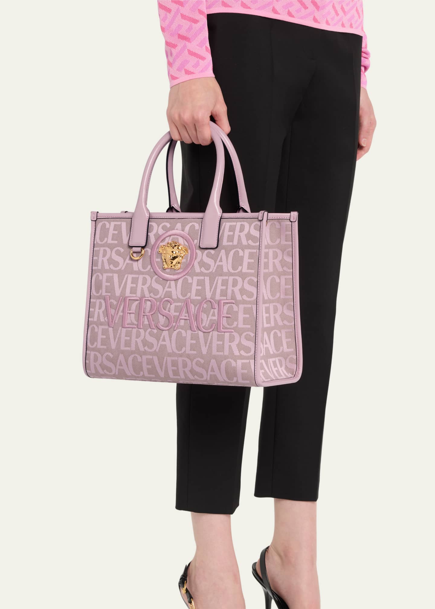 Versace Versace All Over Logo Small Tote Bag - Stylemyle