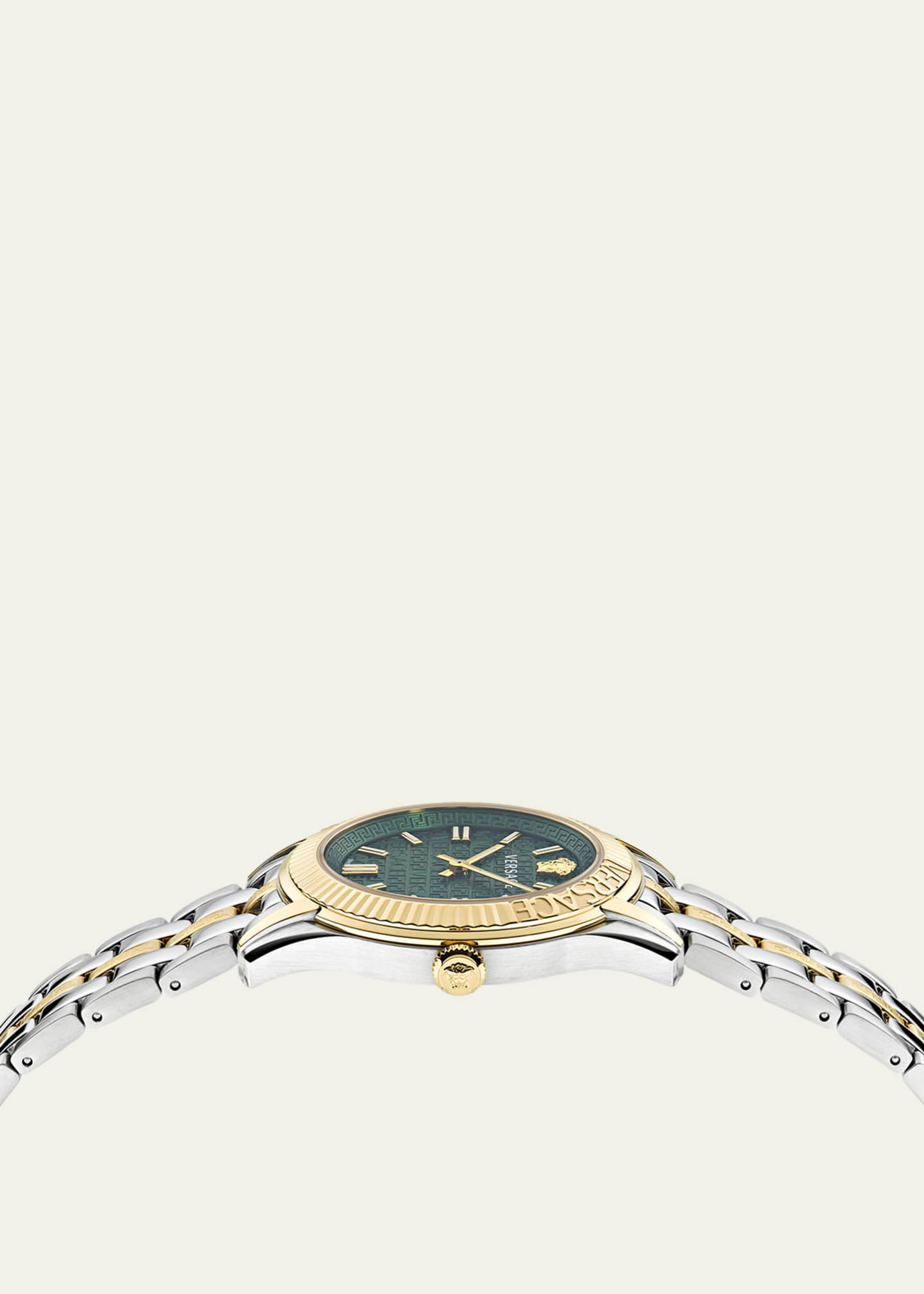 Versace 35mm Greca Time Watch with Bracelet Strap, Two-Tone/Green Image 2 of 3