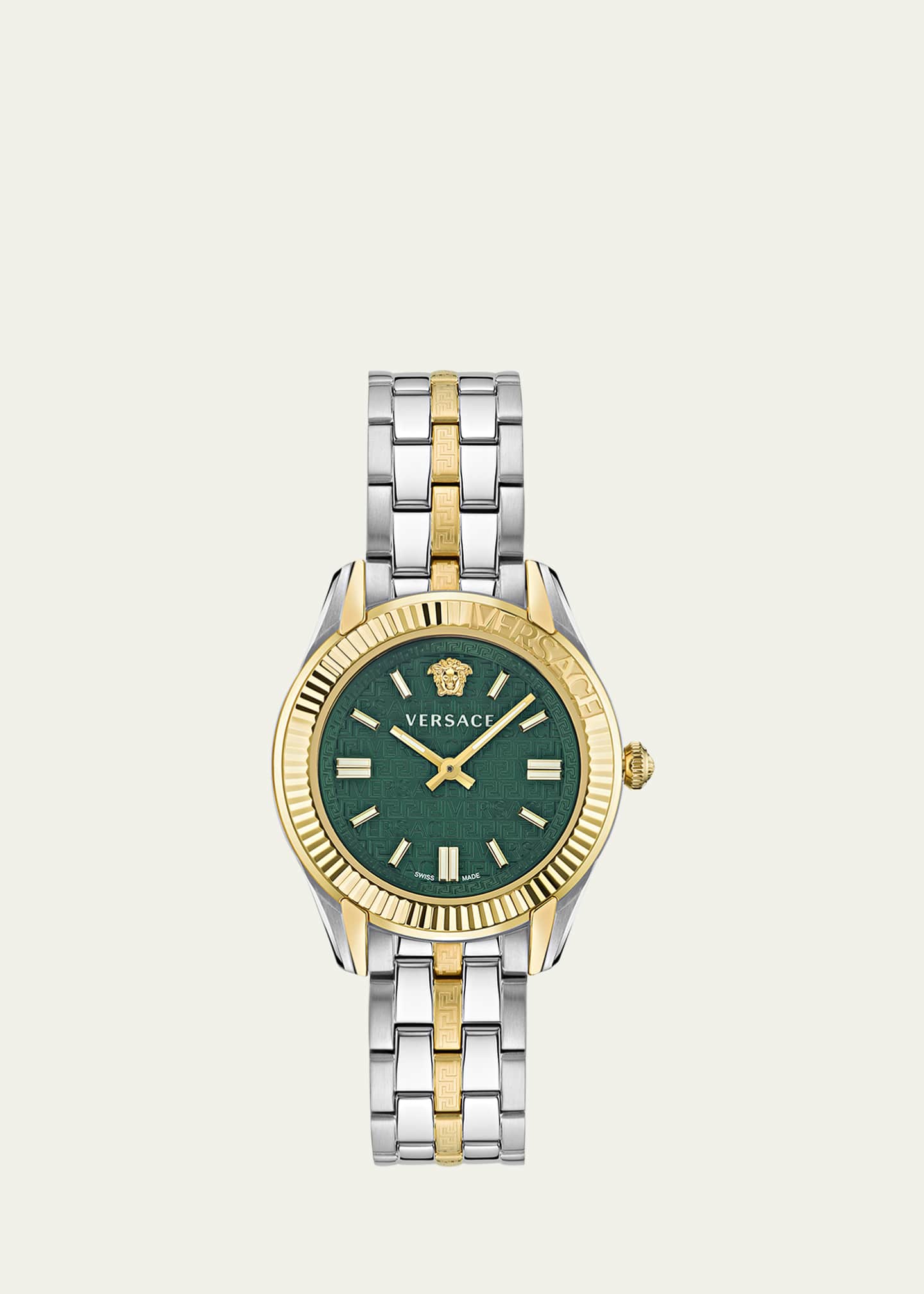 Versace 35mm Greca Time Watch with Bracelet Strap, Two-Tone/Green Image 1 of 3