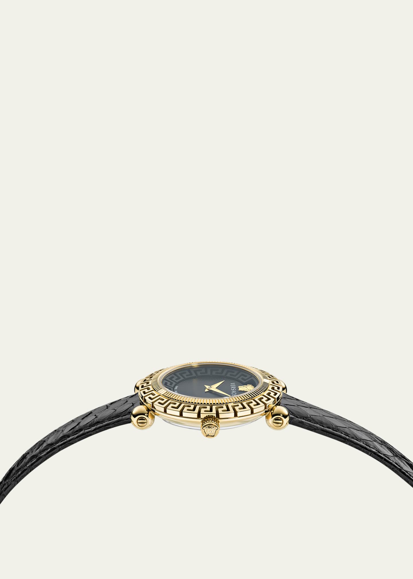 Versace 35mm Greca Twist Watch with Leather Strap, Yellow Gold/Black Image 2 of 3