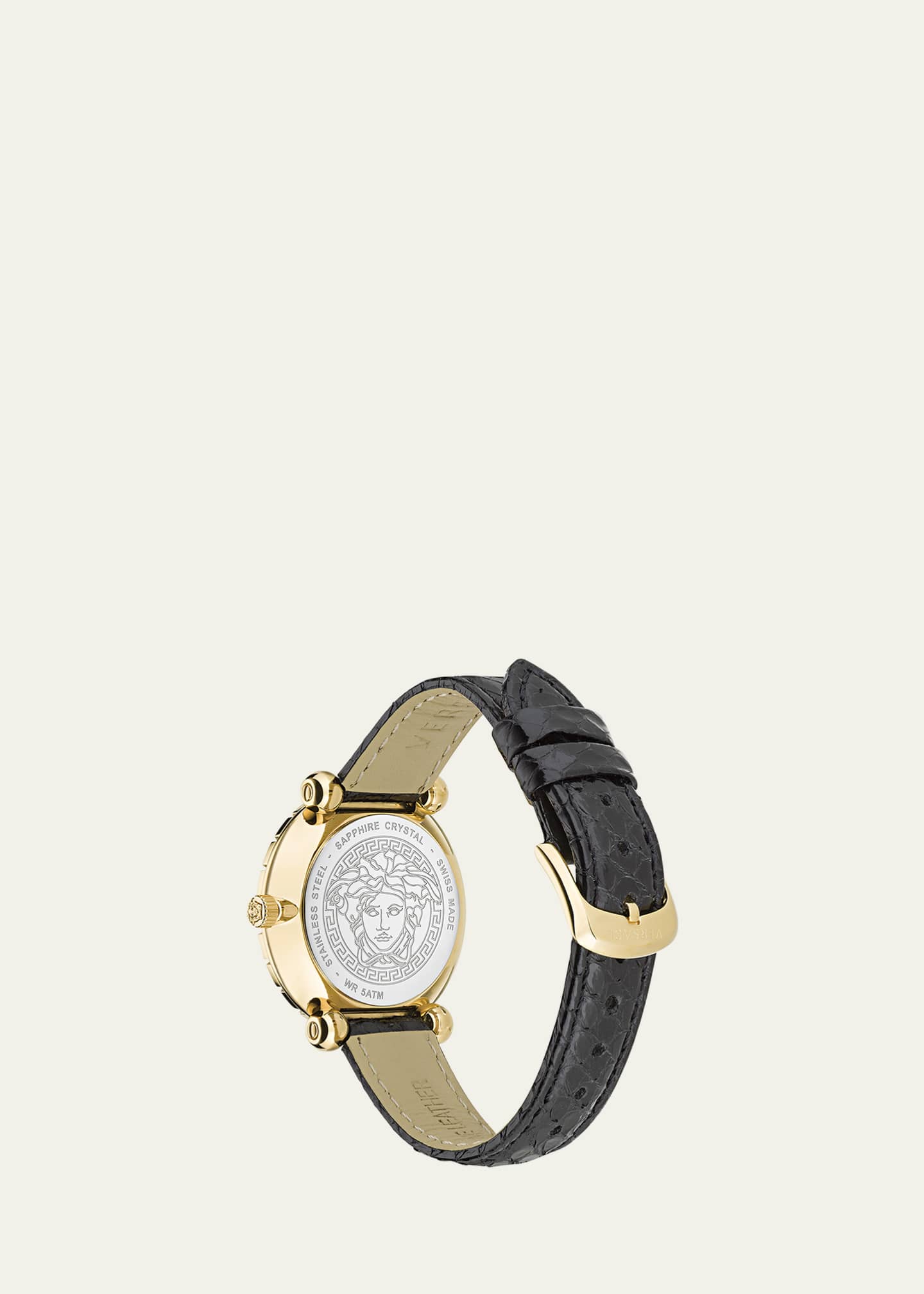 Versace 35mm Greca Twist Watch with Leather Strap, Yellow Gold/Black Image 3 of 3