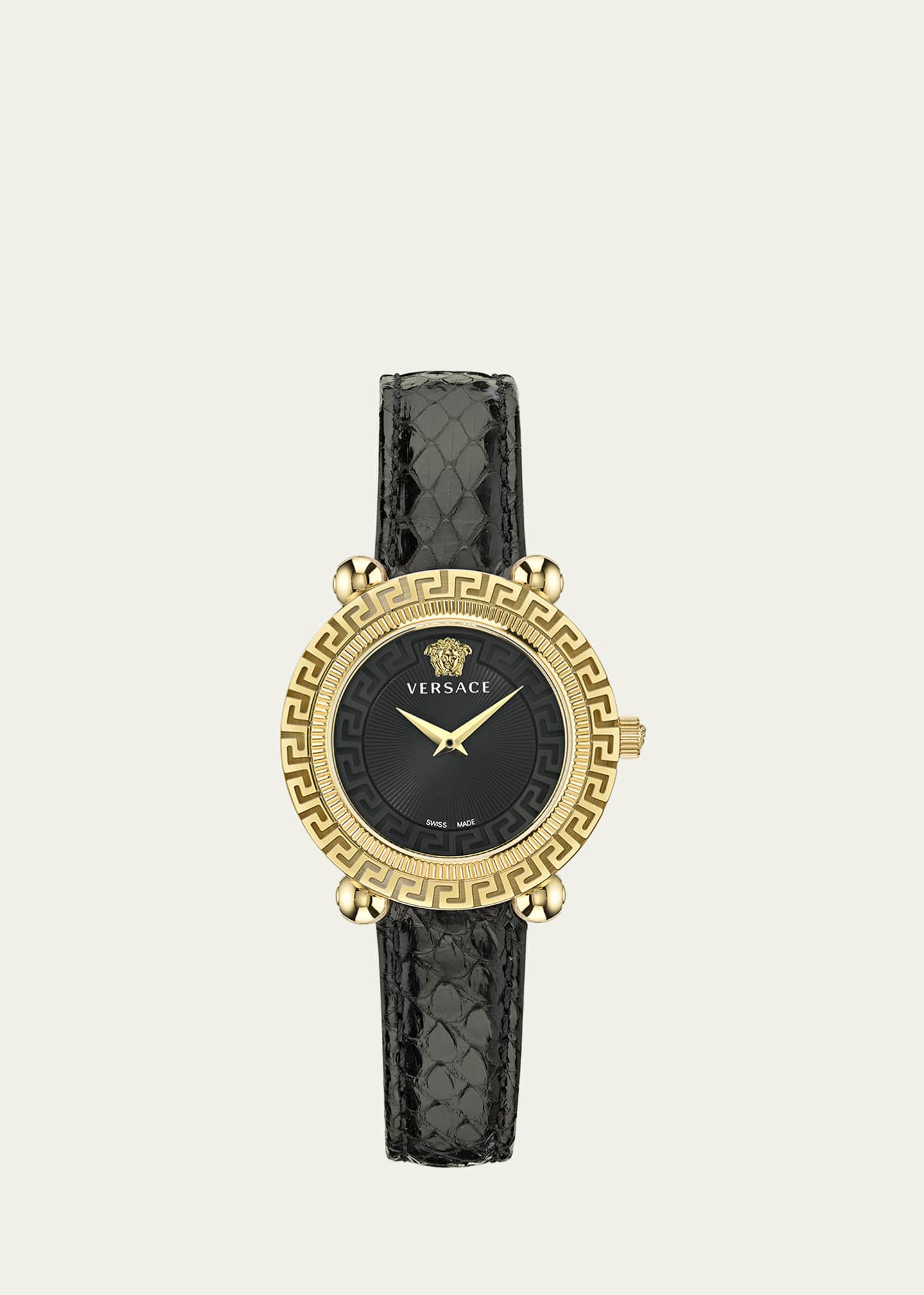 Versace 35mm Greca Twist Watch with Leather Strap, Yellow Gold/Black Image 1 of 3