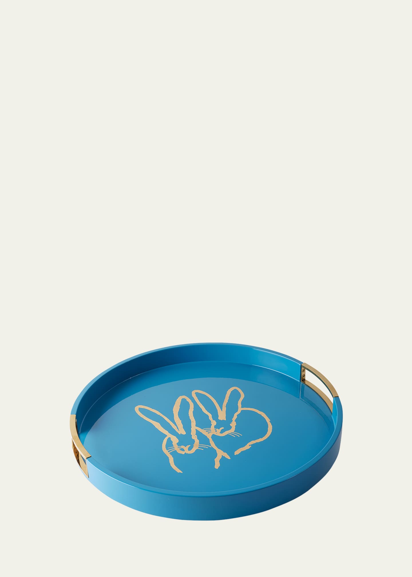 Hunt Slonem Bunny Drinks Lacquer Tray With Brass Handles