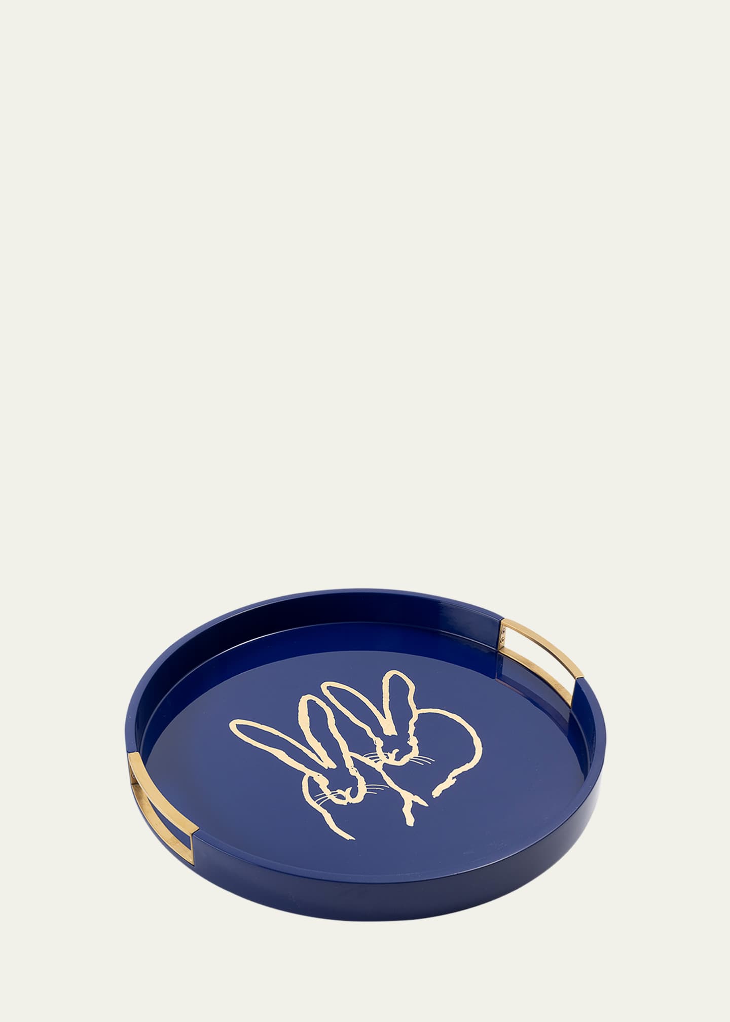 Hunt Slonem Bunny Drinks Lacquer Tray With Brass Handles