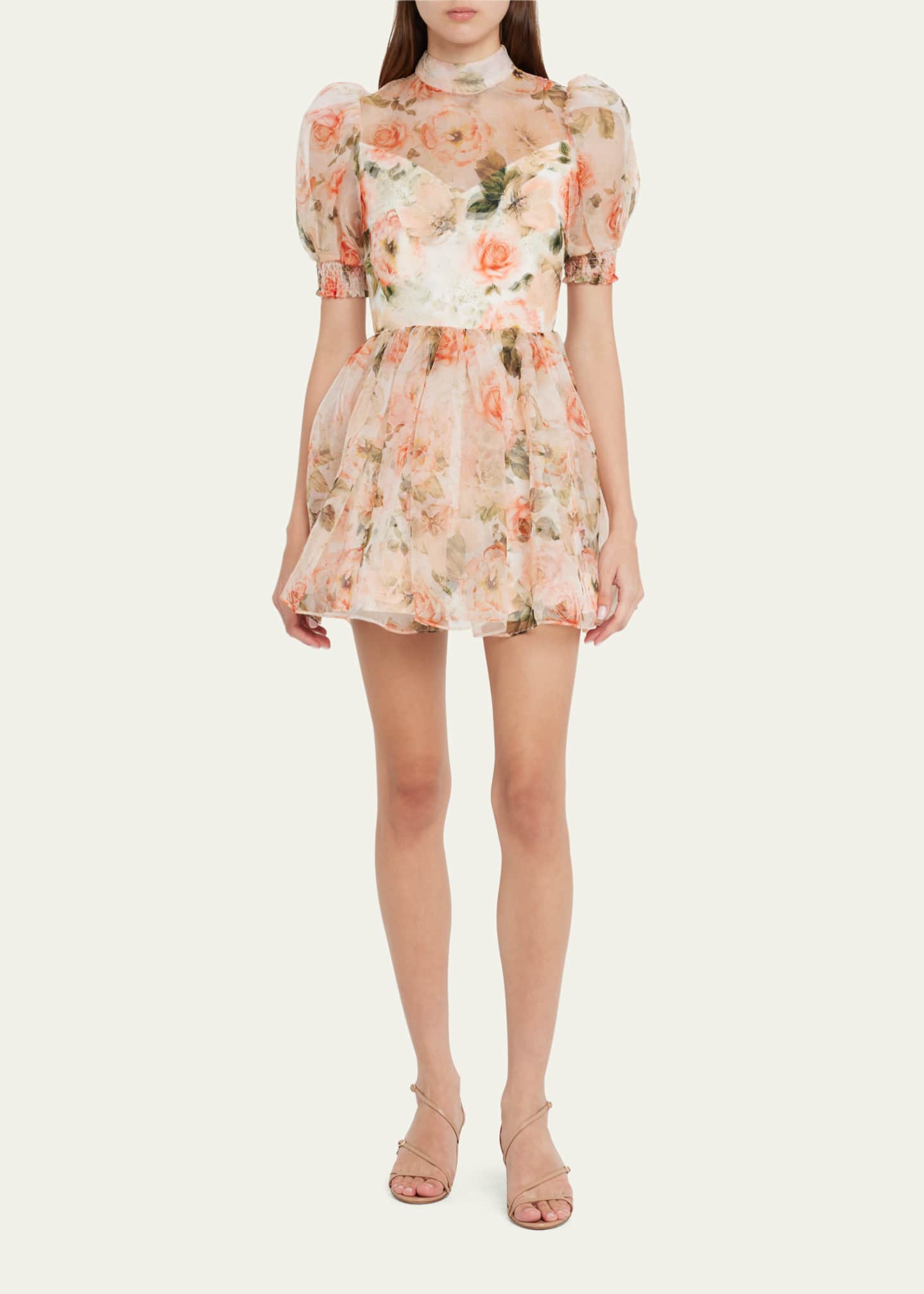 Alice + Olivia Vernita PuffSleeve Floral Organza Mini Dress Bergdorf