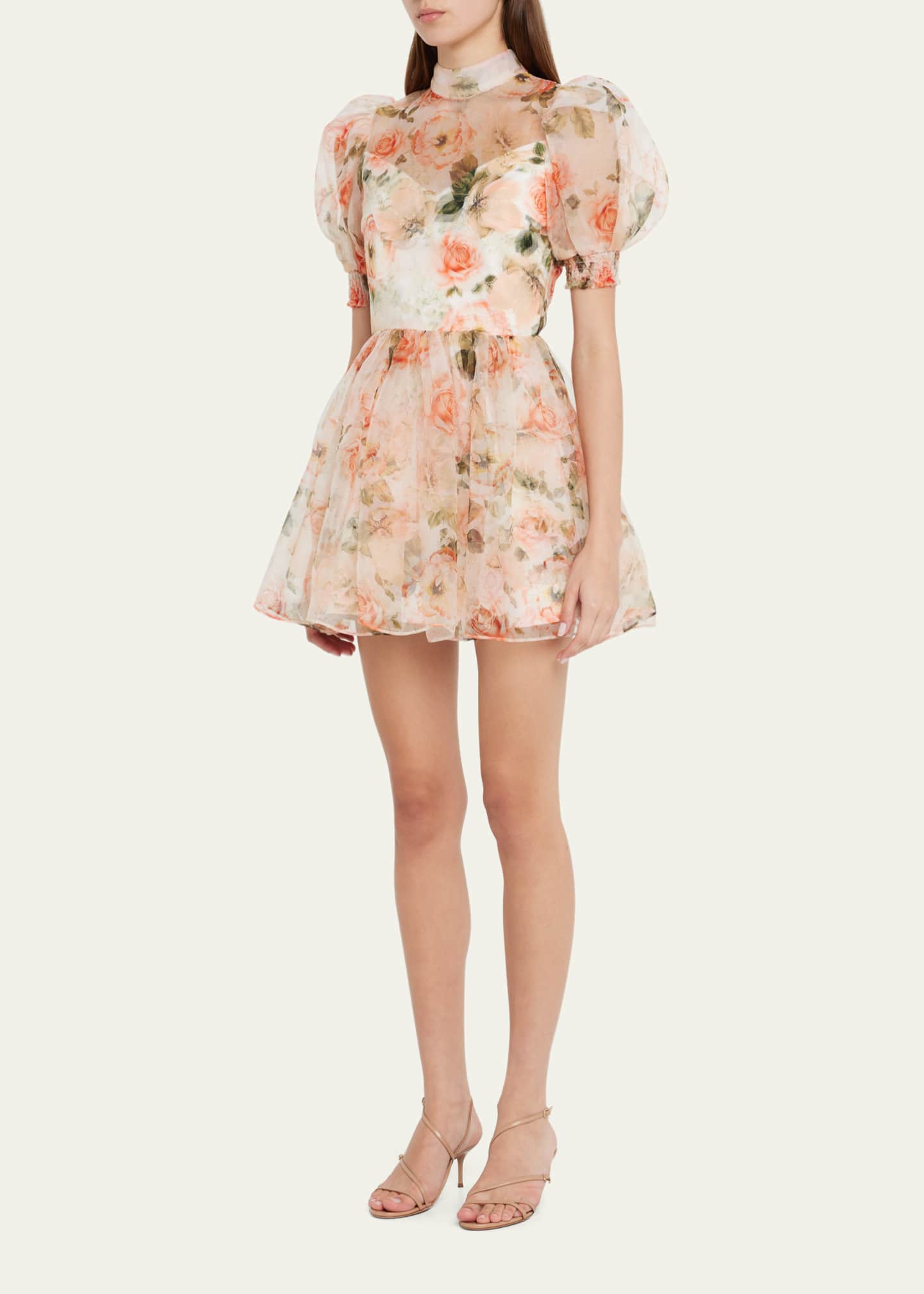 Alice + Olivia Vernita Puff-Sleeve Floral Organza Mini Dress - Bergdorf Goodman