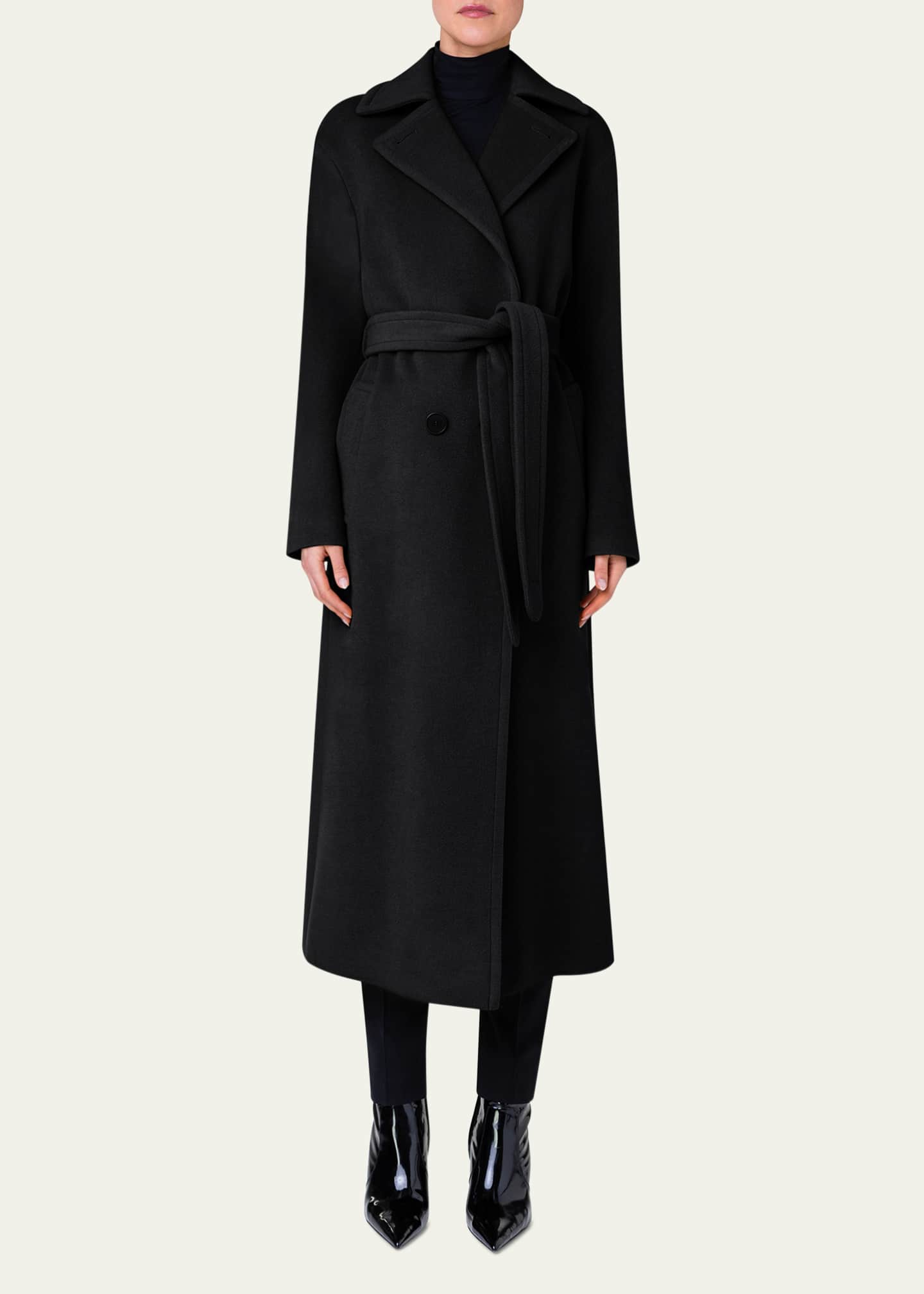 Akris punto Long Double-Breast Belted Wool-Cashmere Coat Image 2 of 5