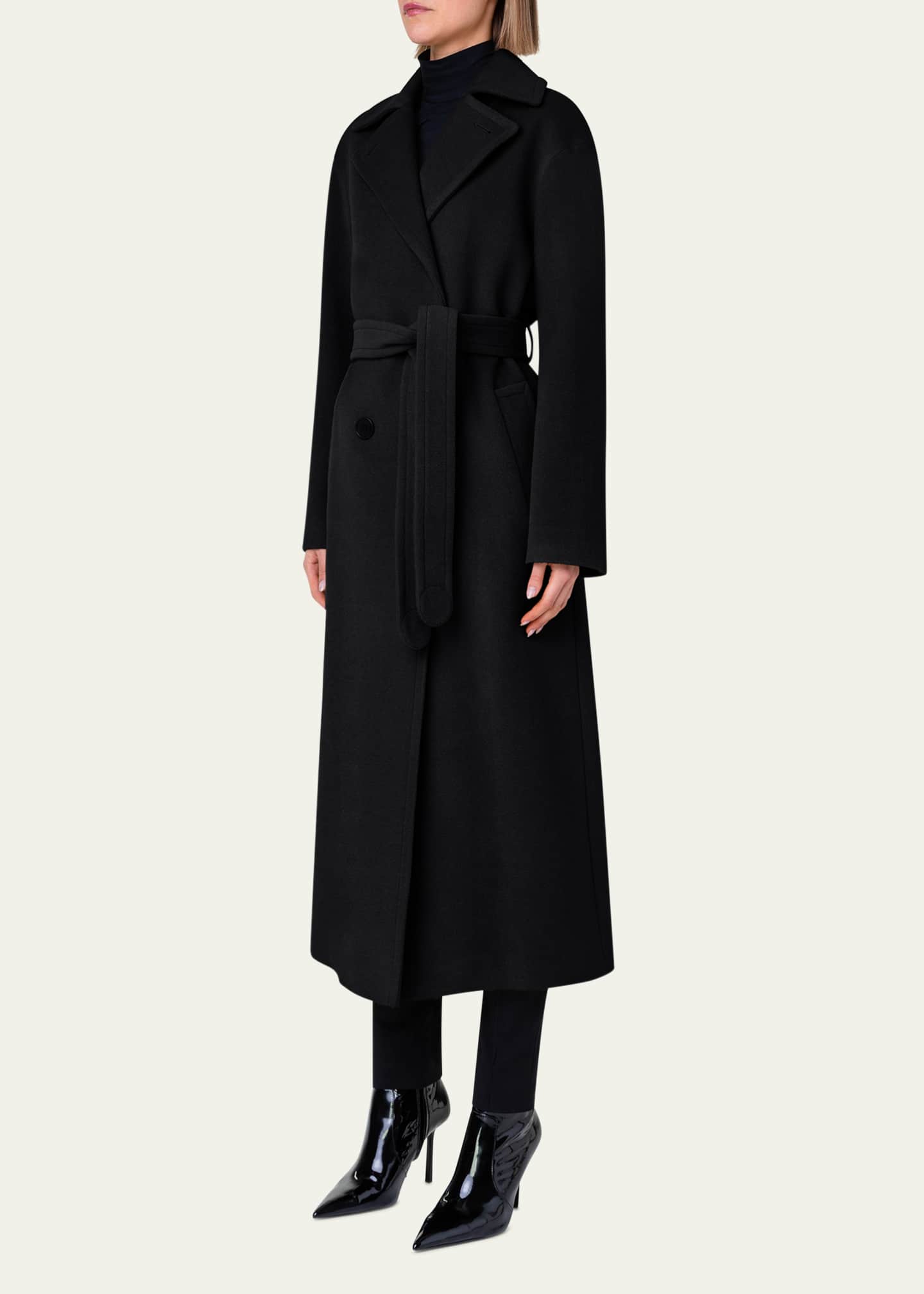 Akris punto Long Double Breast Belted Wool Cashmere Coat