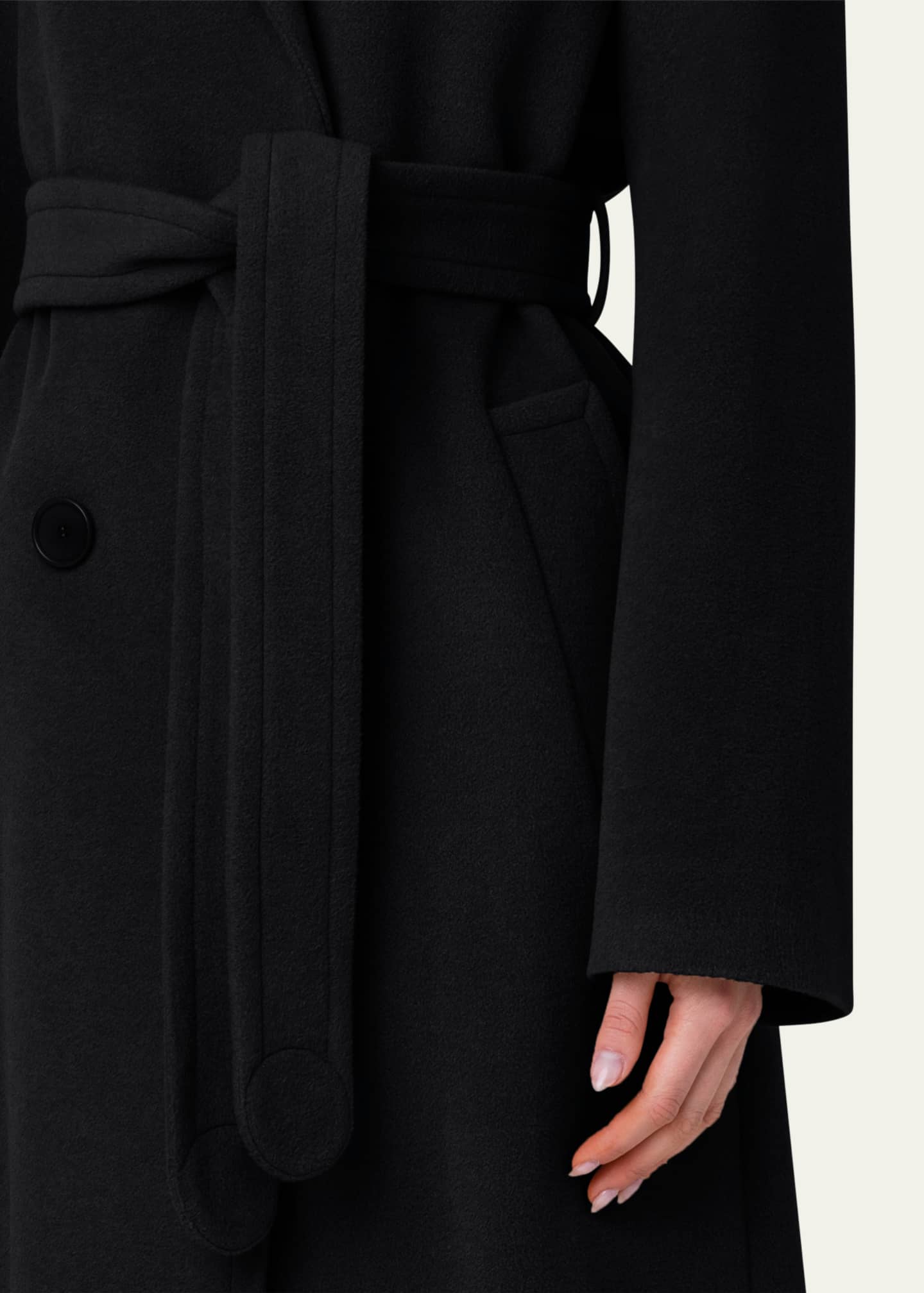 Akris punto Long Double-Breast Belted Wool-Cashmere Coat Image 5 of 5