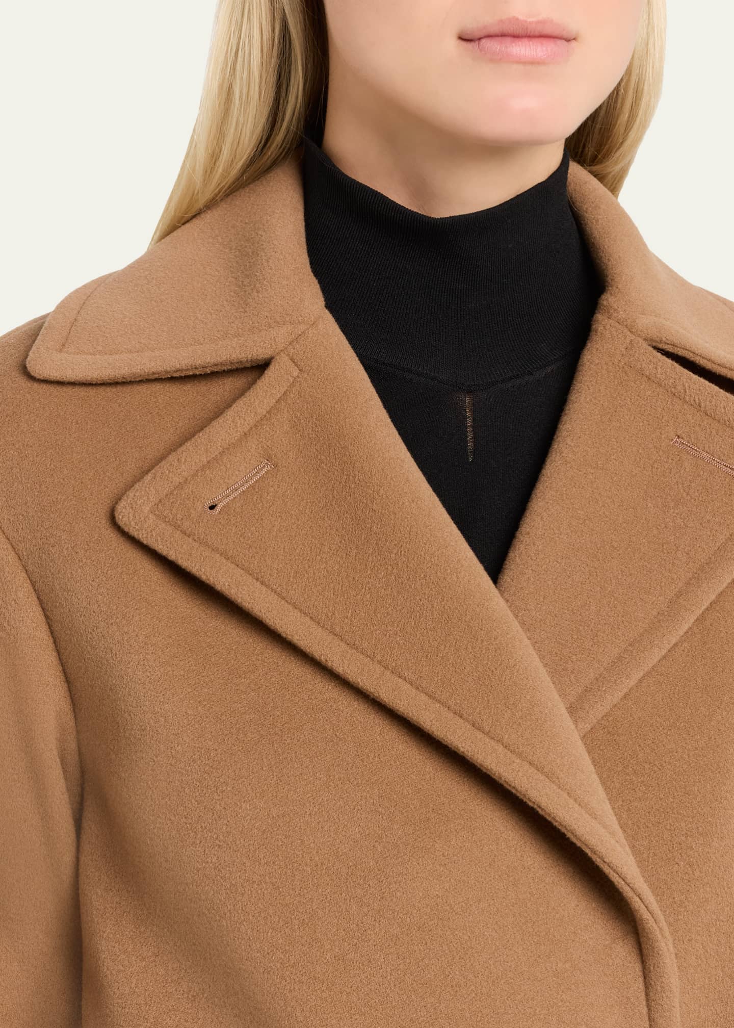 Akris punto Long Double-Breast Belted Wool-Cashmere Coat