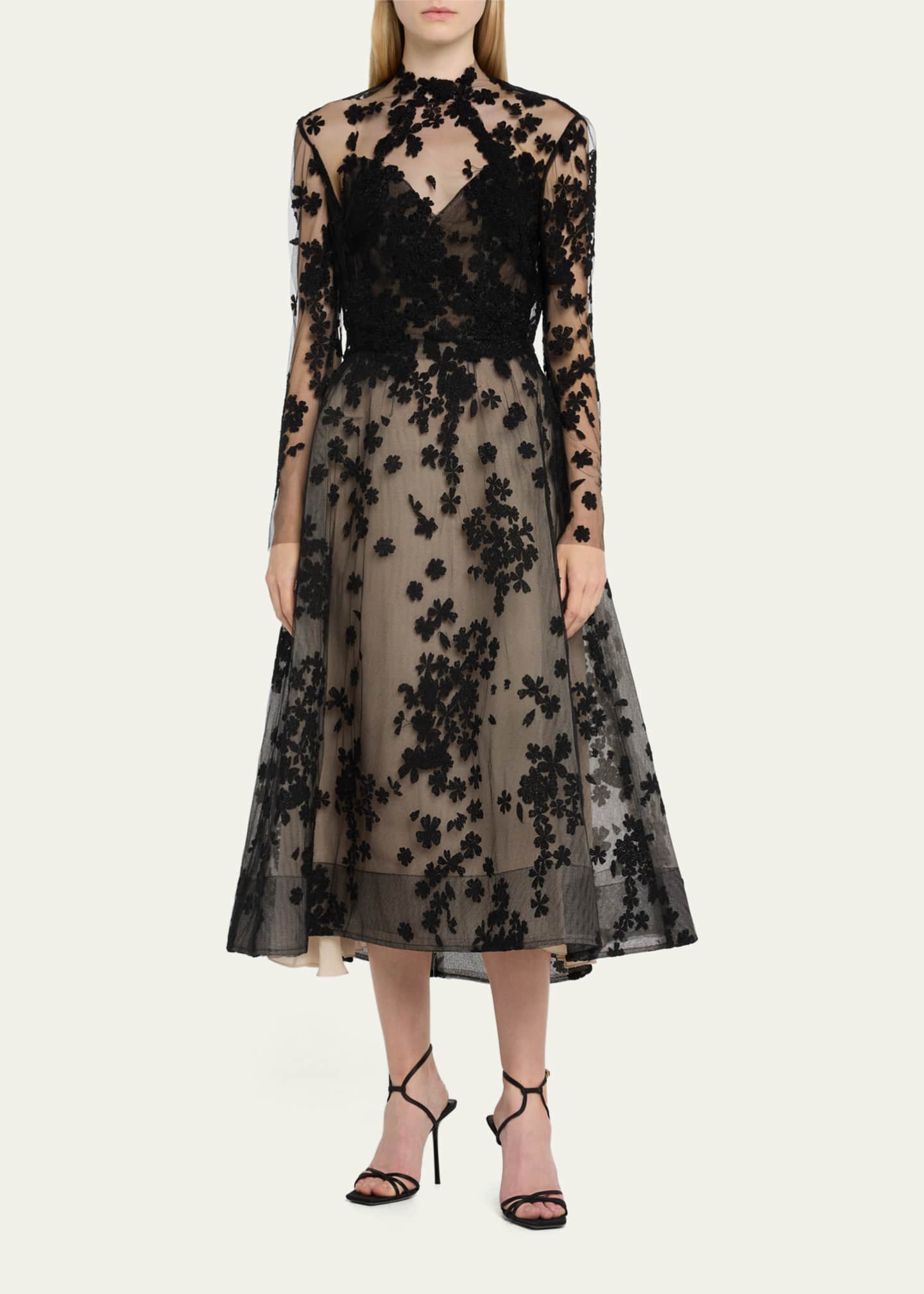 Long tulle jacket shop with floral lace applique