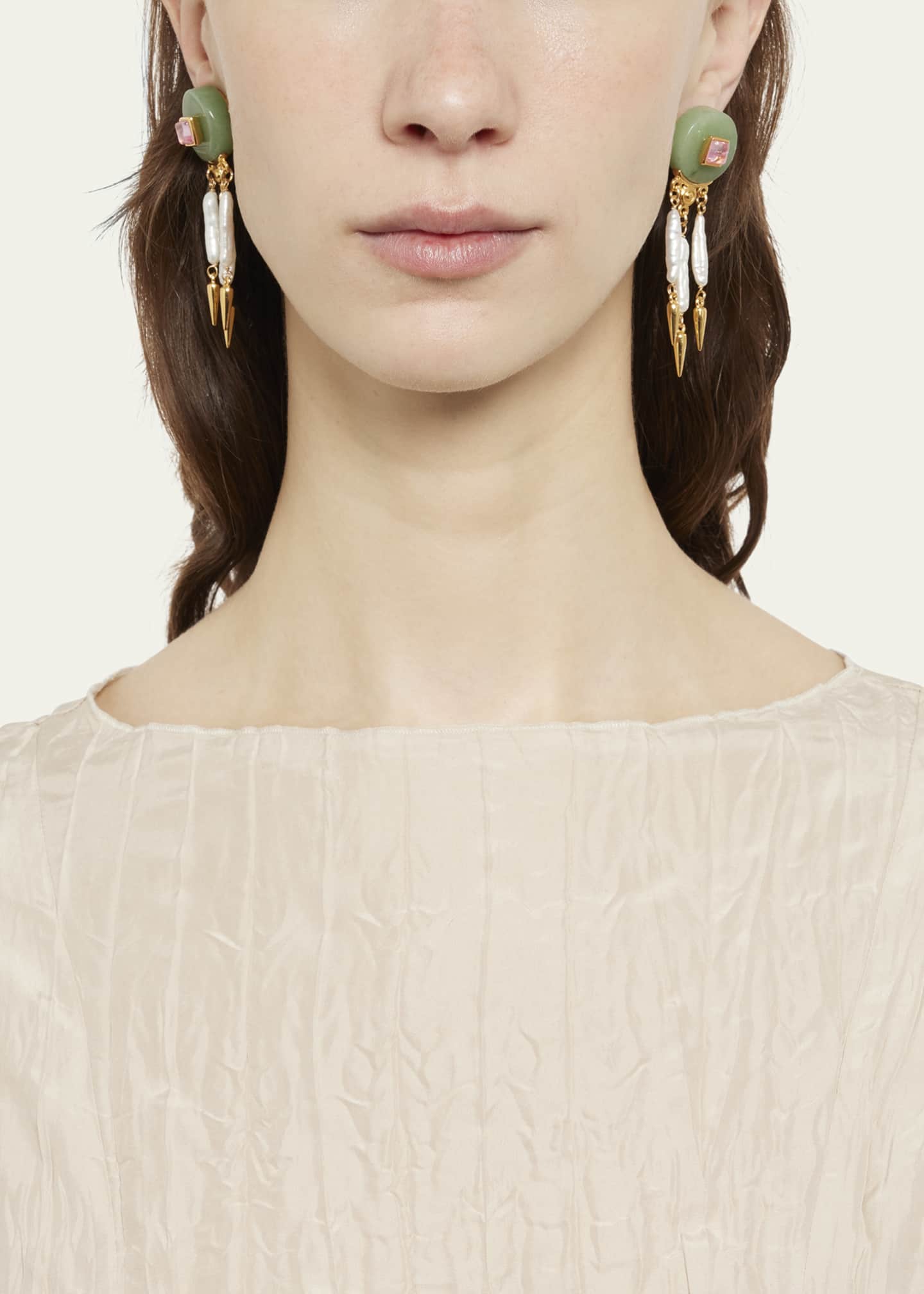 Ben-Amun Madre Pearl, Aventurine and Rose Crystal Clip Earrings