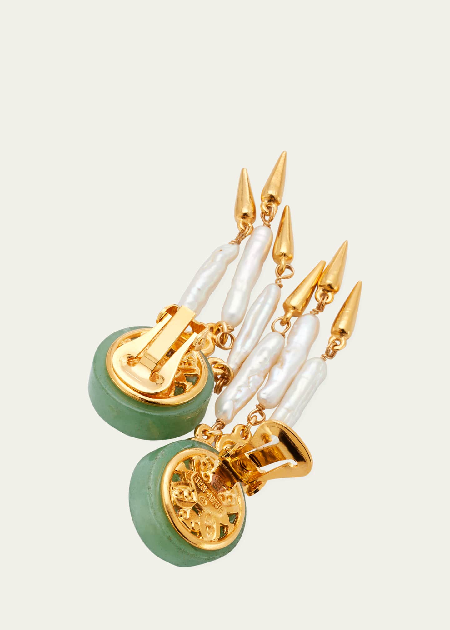 Ben-Amun Madre Pearl, Aventurine and Rose Crystal Clip Earrings