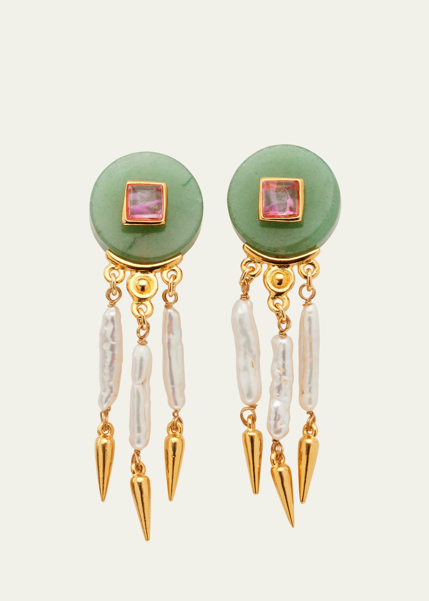 Ben-Amun Madre Pearl, Aventurine and Rose Crystal Clip Earrings - Bergdorf Goodman
