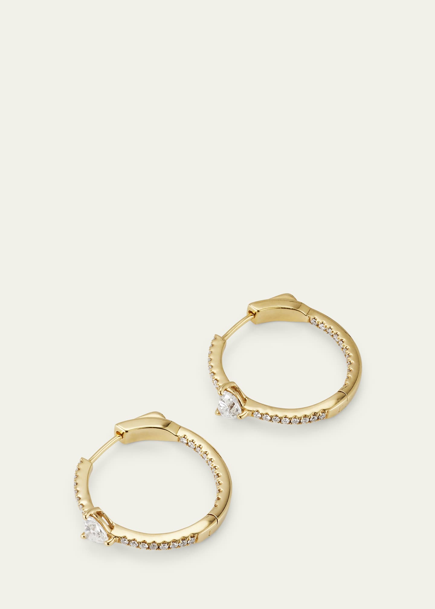 Anita Ko 18k Yellow Gold Pave Diamond Heart Hoops Image 3 of 4