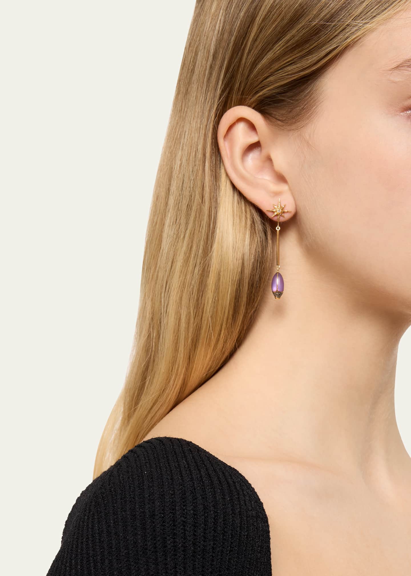 Bibi van der Velden 18K Yellow Gold Amethyst Scarab Drop Earrings with Diamonds Image 2 of 4