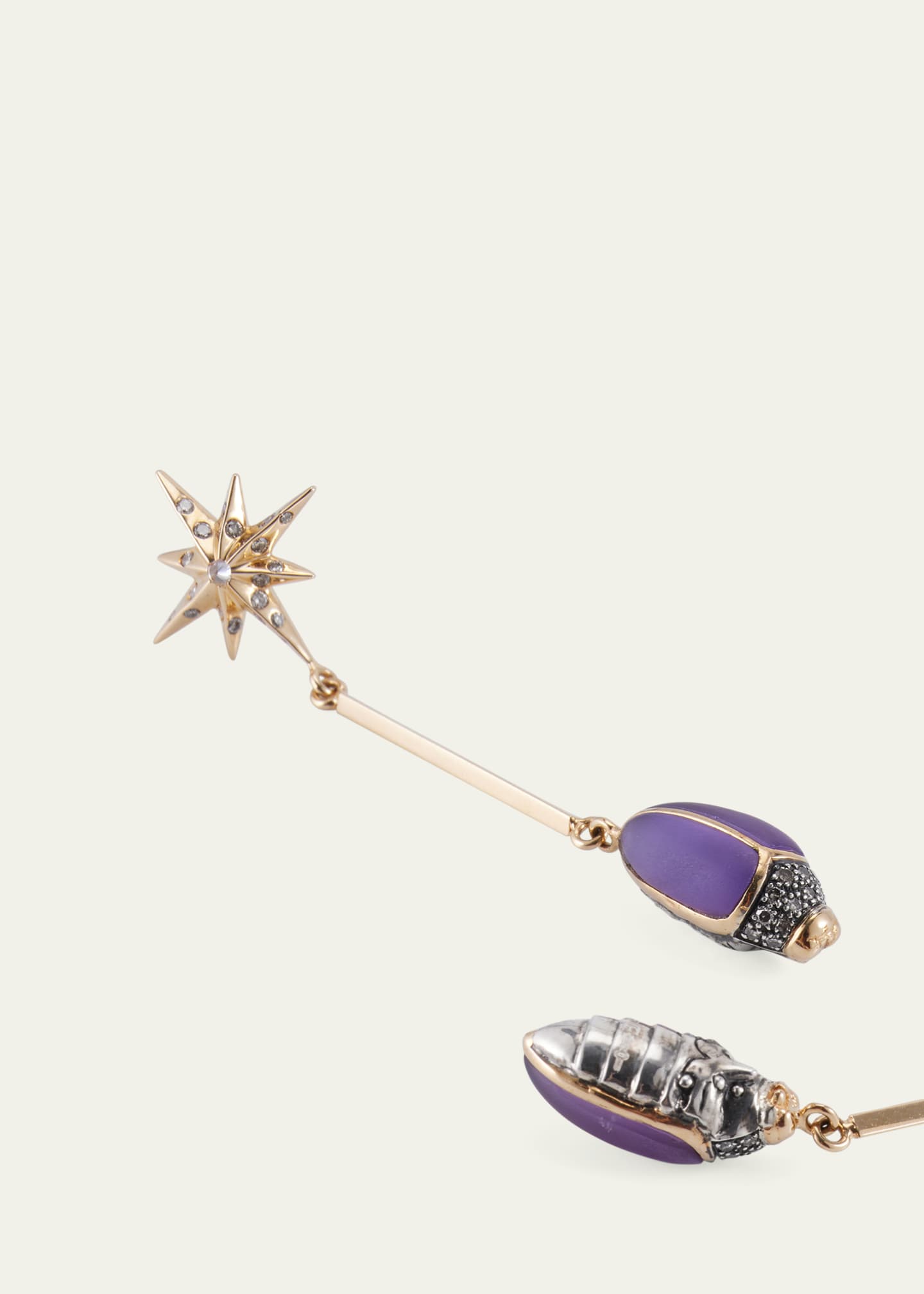 Bibi van der Velden 18K Yellow Gold Amethyst Scarab Drop Earrings with Diamonds Image 3 of 4