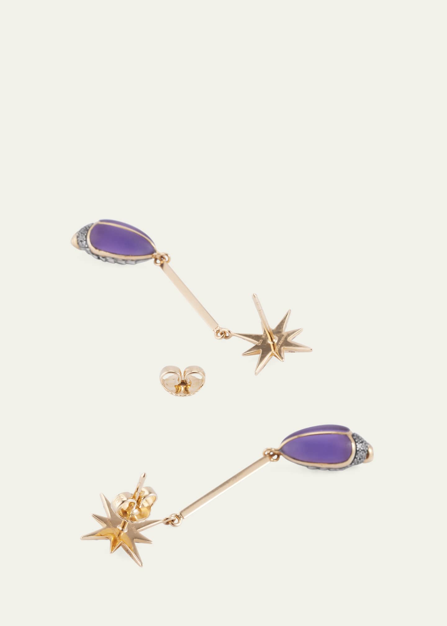 Bibi van der Velden 18K Yellow Gold Amethyst Scarab Drop Earrings with Diamonds Image 4 of 4