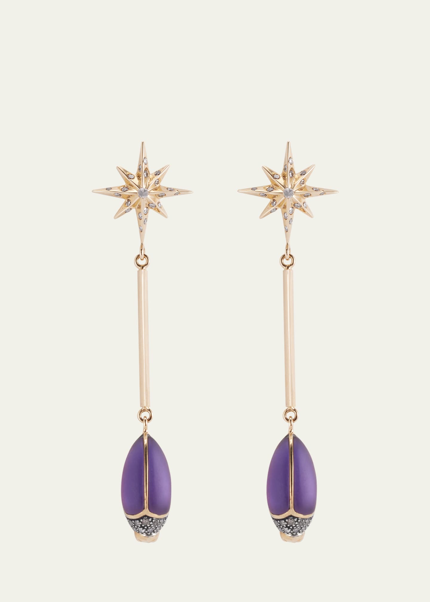 Bibi van der Velden 18K Yellow Gold Amethyst Scarab Drop Earrings with Diamonds Image 1 of 4