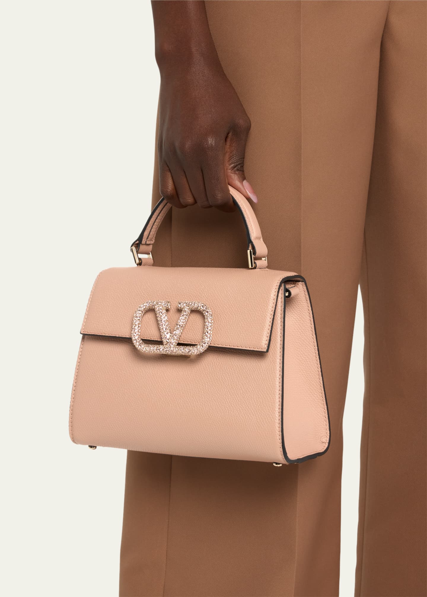 Valentino Vsling Small Rhinestone Leather Top-Handle Bag