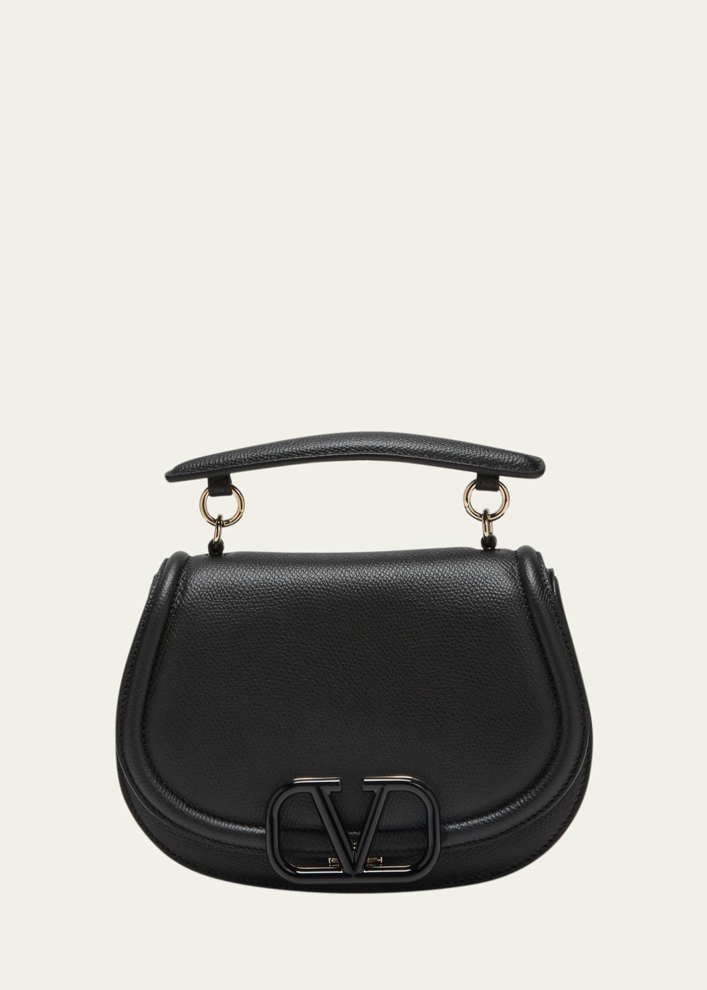 V Sling Leather Shoulder Bag in Black - Valentino Garavani