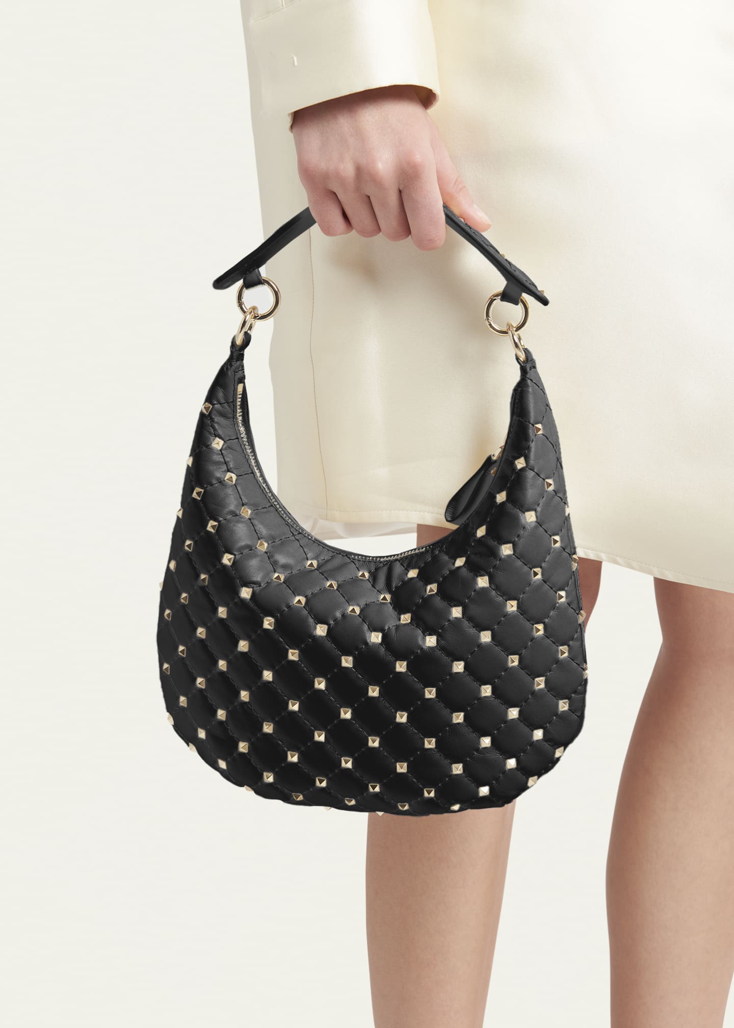 Spike Small Hobo Bag in Studded Leather