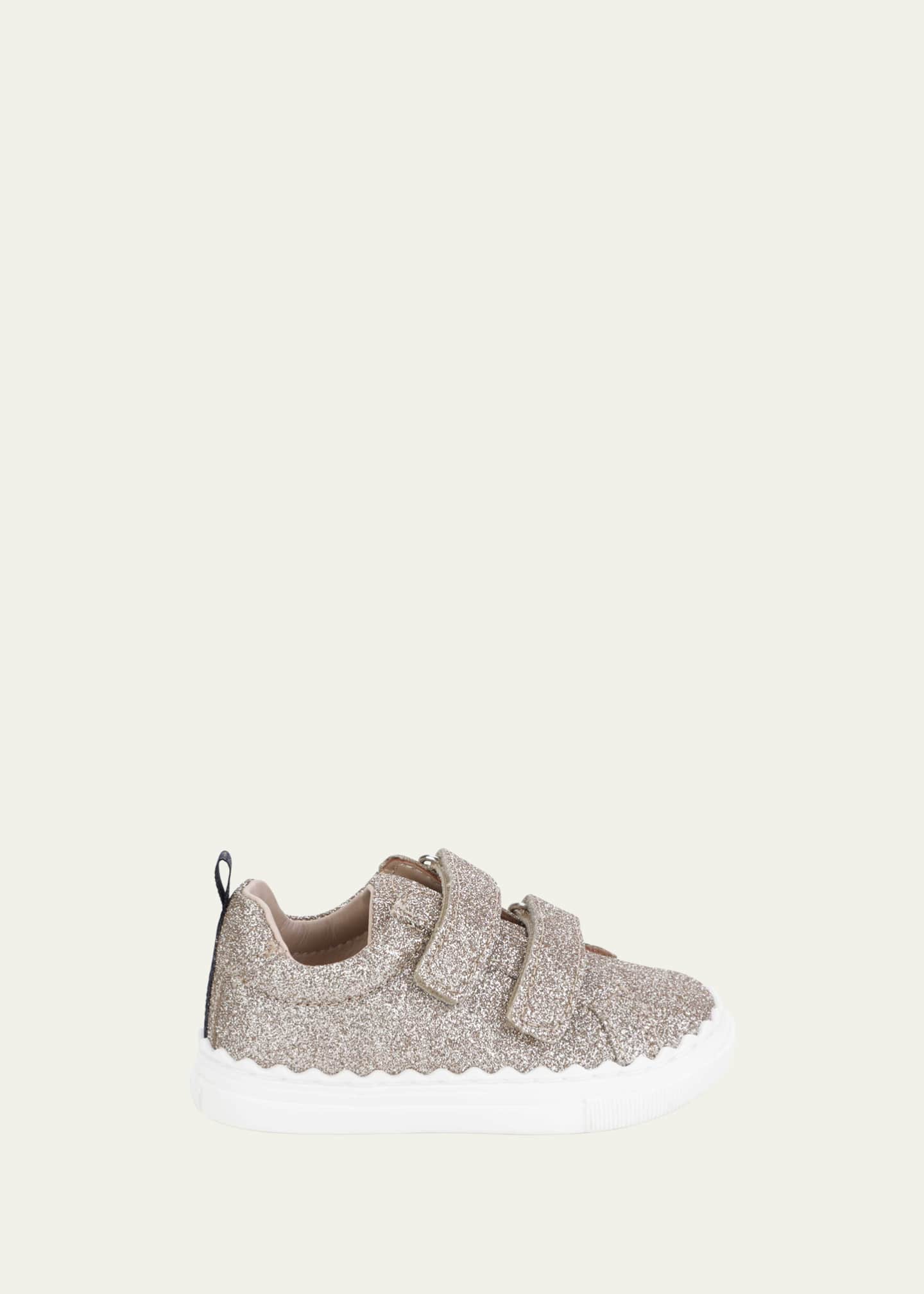 Chloe Girl's Grip Strap Glittery Calf Leather Sneakers, Baby
