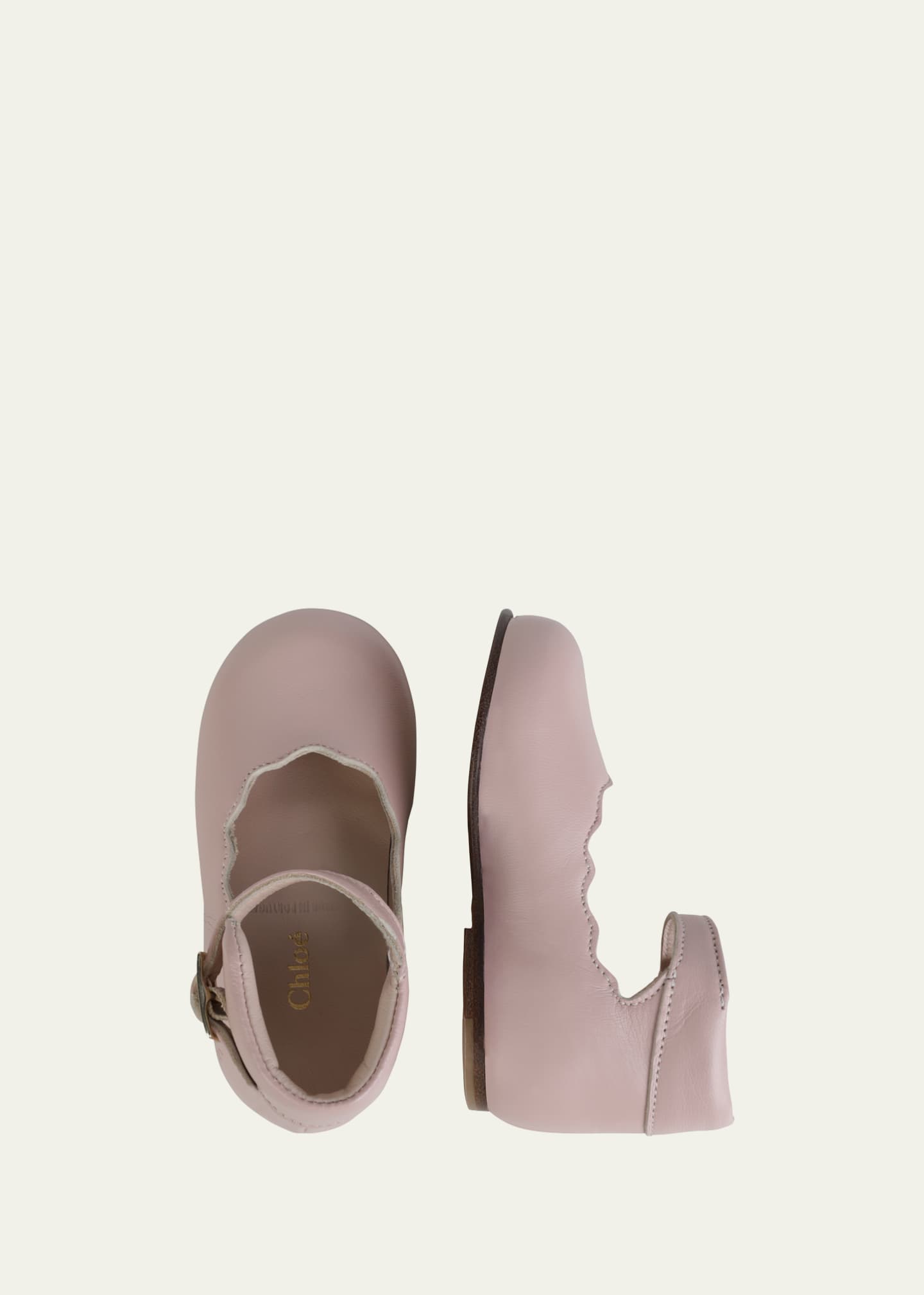 Chloe Girl's Scalloped Calf Leather Ballerina Flats, Baby/Toddlers Image 4 of 4