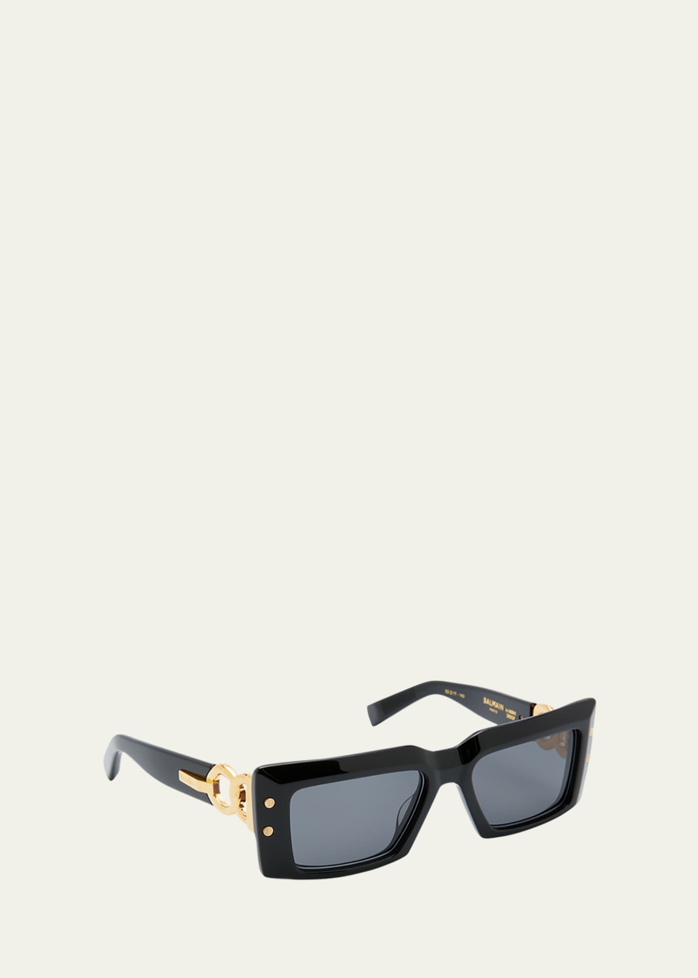 Balmain Imperial Black Acetate & Titanium Rectangle Sunglasses, Blk-Gld, Women's, Sunglasses Square Sunglasses