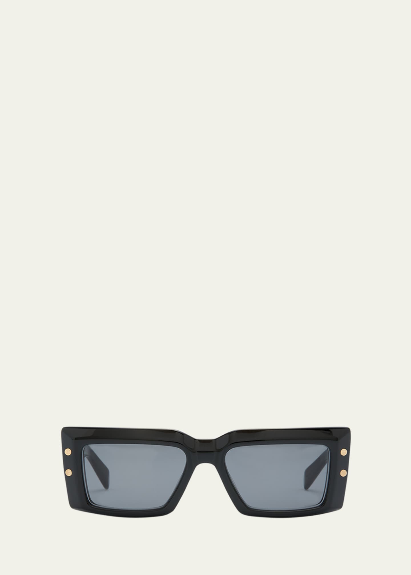 Balmain Imperial Black Acetate & Titanium Rectangle Sunglasses ...