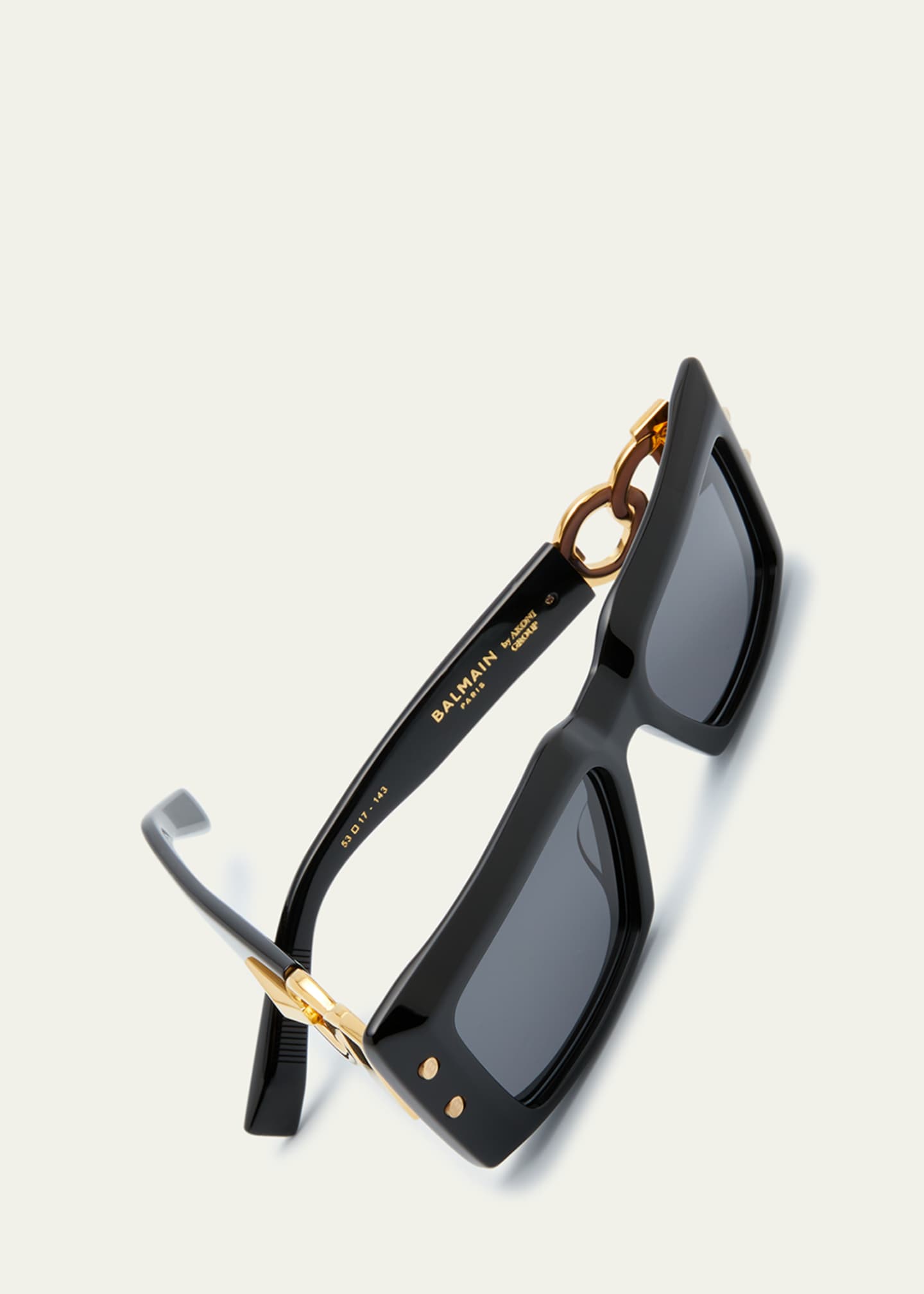 Balmain Imperial Black Acetate & Titanium Rectangle Sunglasses, Blk-Gld, Women's, Sunglasses Square Sunglasses