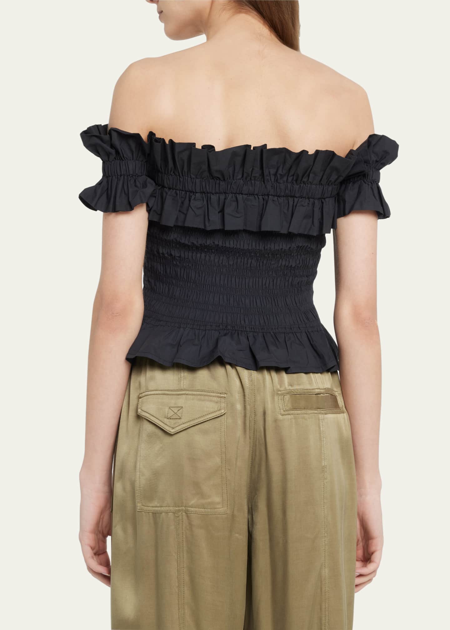 Ganni Off The Shoulder Smocked Top