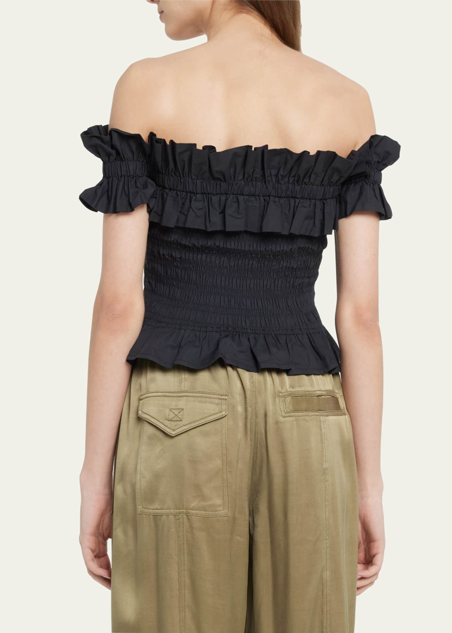 Ganni Off-The-Shoulder Smocked Top - Bergdorf Goodman