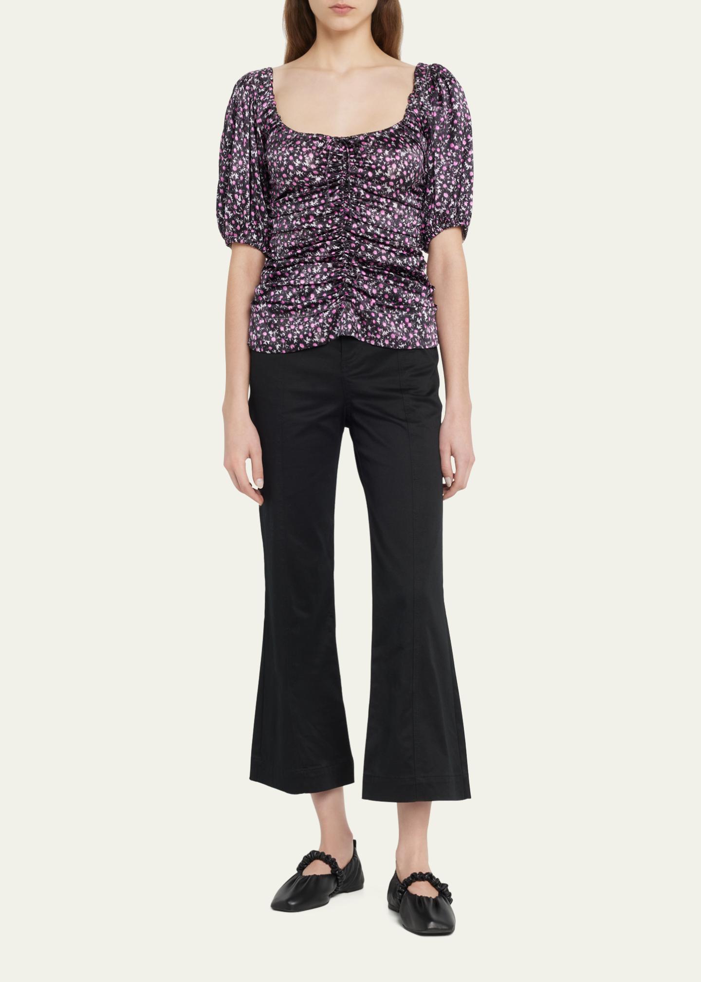Ganni Ruched Silk-Stretch Blouse - Bergdorf Goodman