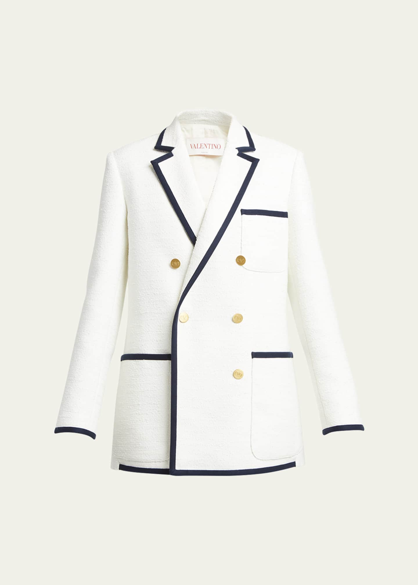 Valentino Garavani V-detail glaze tweed coat - White