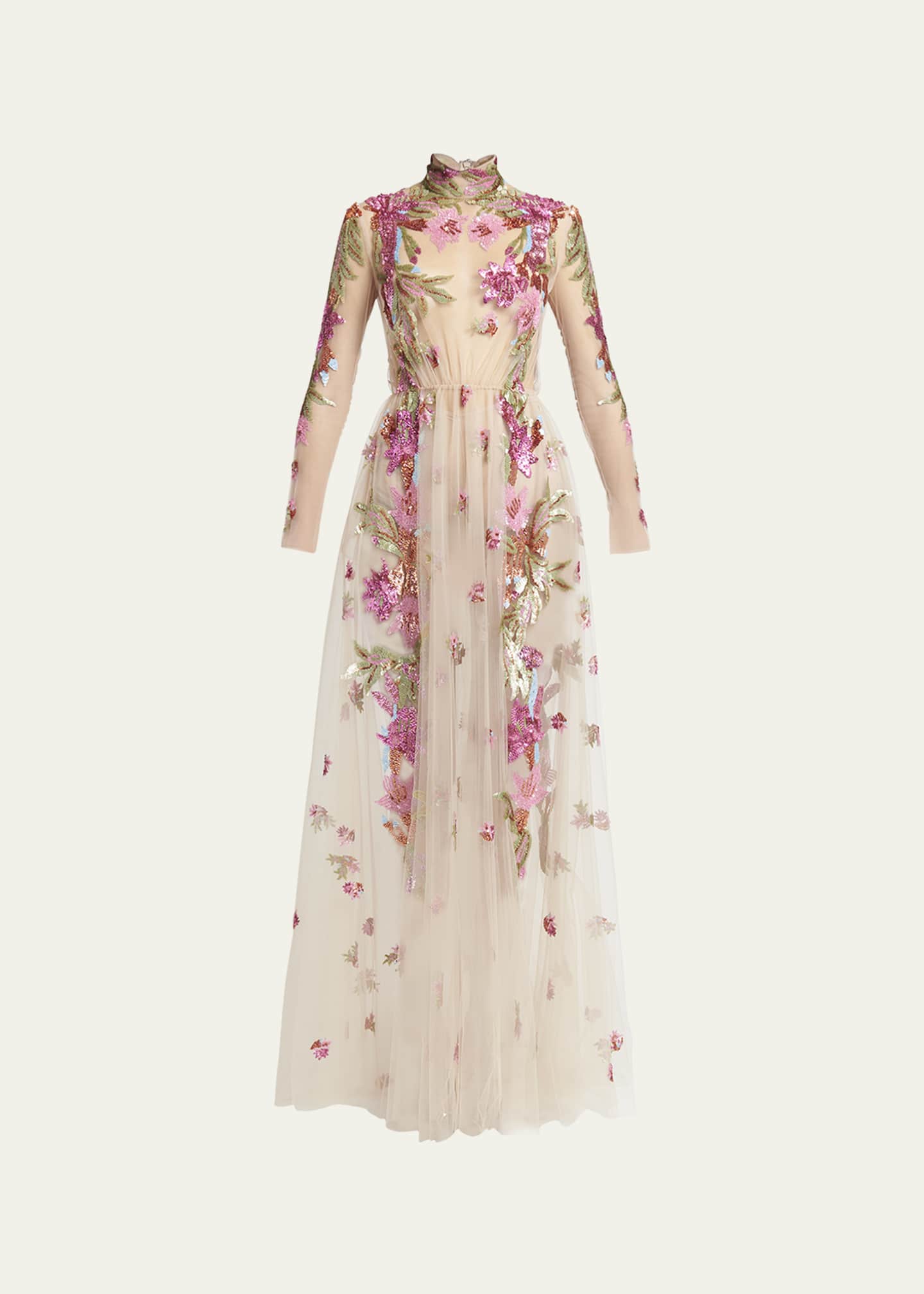 Valentino Garavani Embroidered Tulle Illusion Gown with Floral Details ...