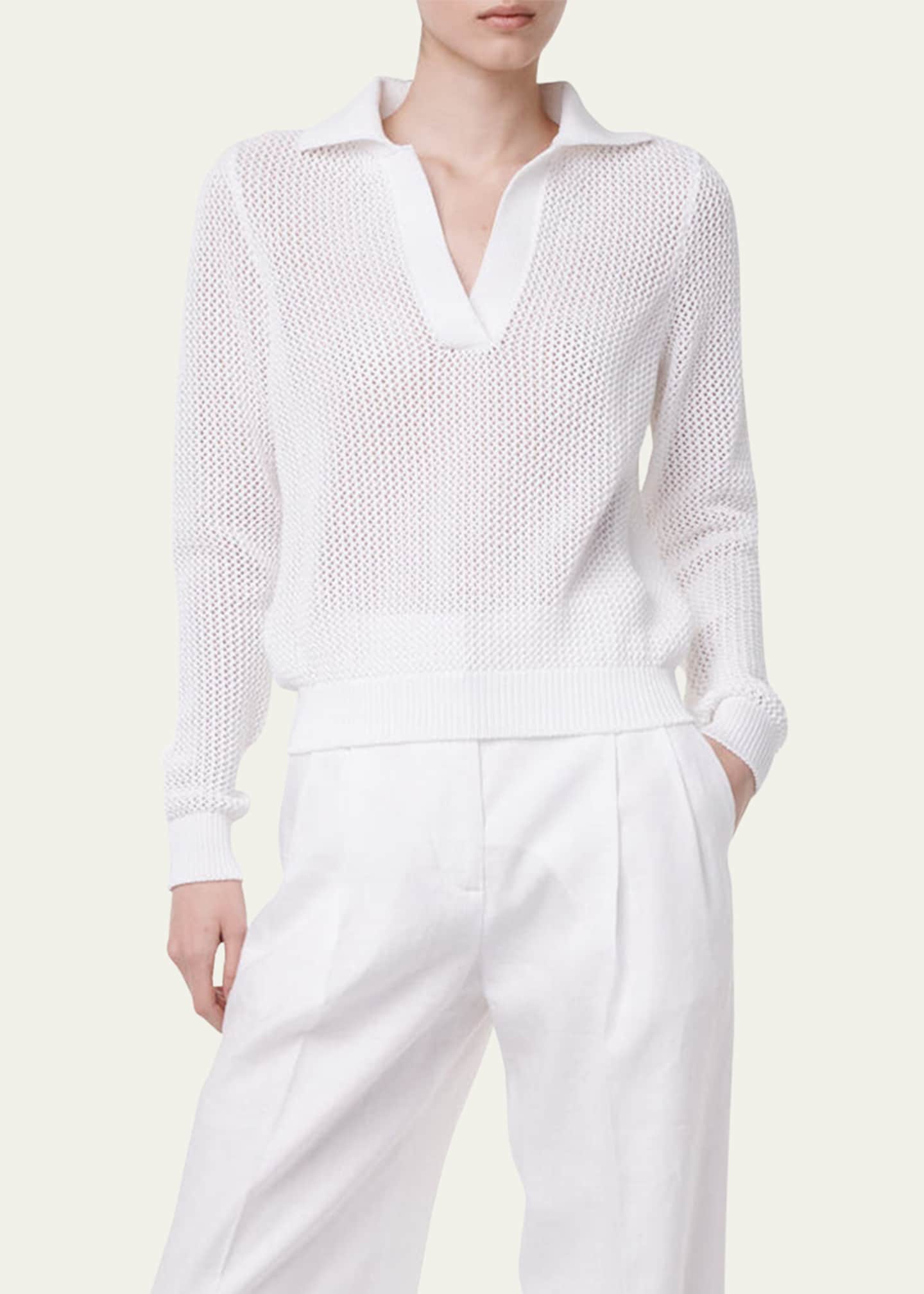 Another Tomorrow Crochet Polo Knit Sweater Bergdorf Goodman