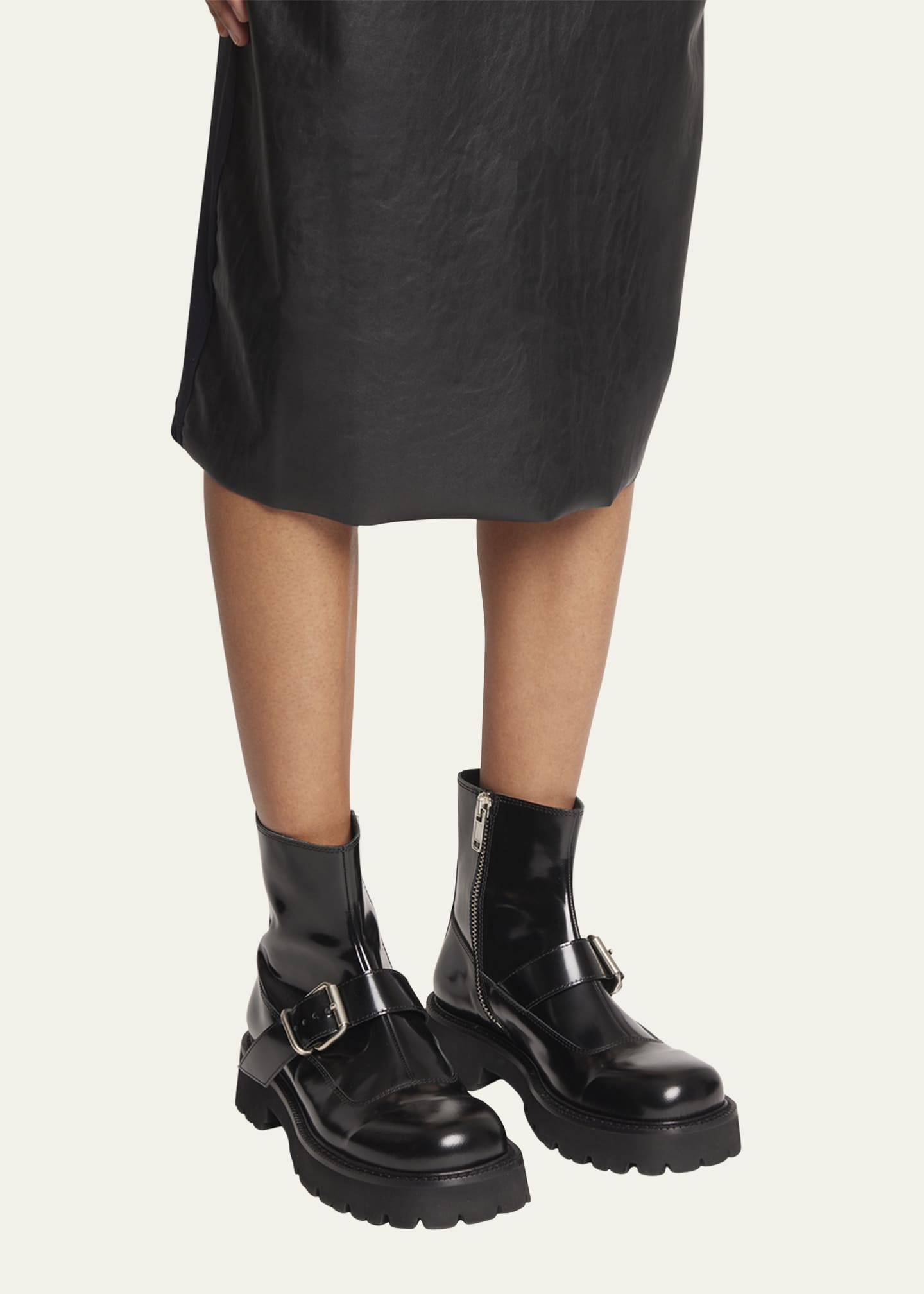 MM6 Maison Margiela Patent Buckle Biker Ankle Boots - Bergdorf Goodman