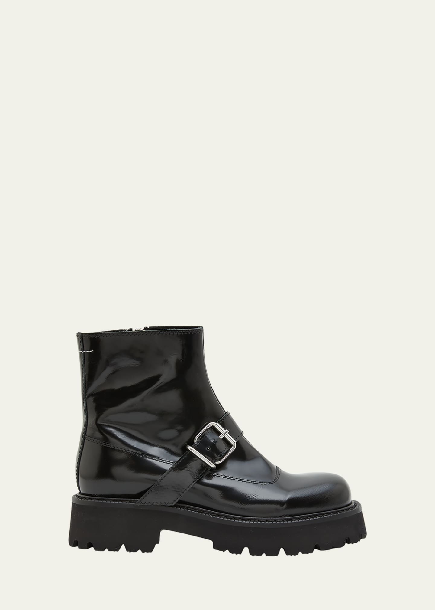 MM6 Maison Margiela Patent Buckle Biker Ankle Boots - Bergdorf Goodman