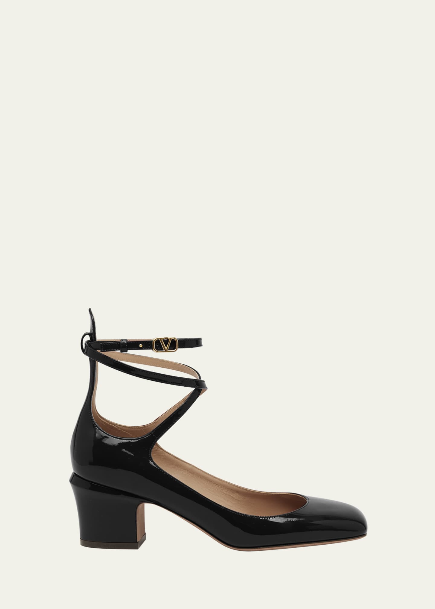 Valentino Garavani Patent Crisscross Ankle-Strap Ballerina Pumps 