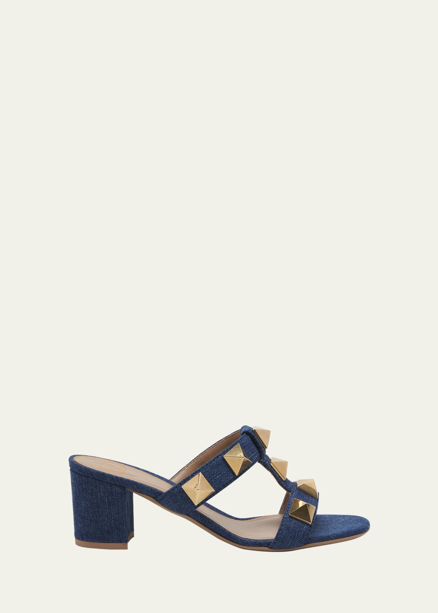 Valentino Garavani Roman Stud Denim Block-Heel Slide Sandals - Bergdorf ...