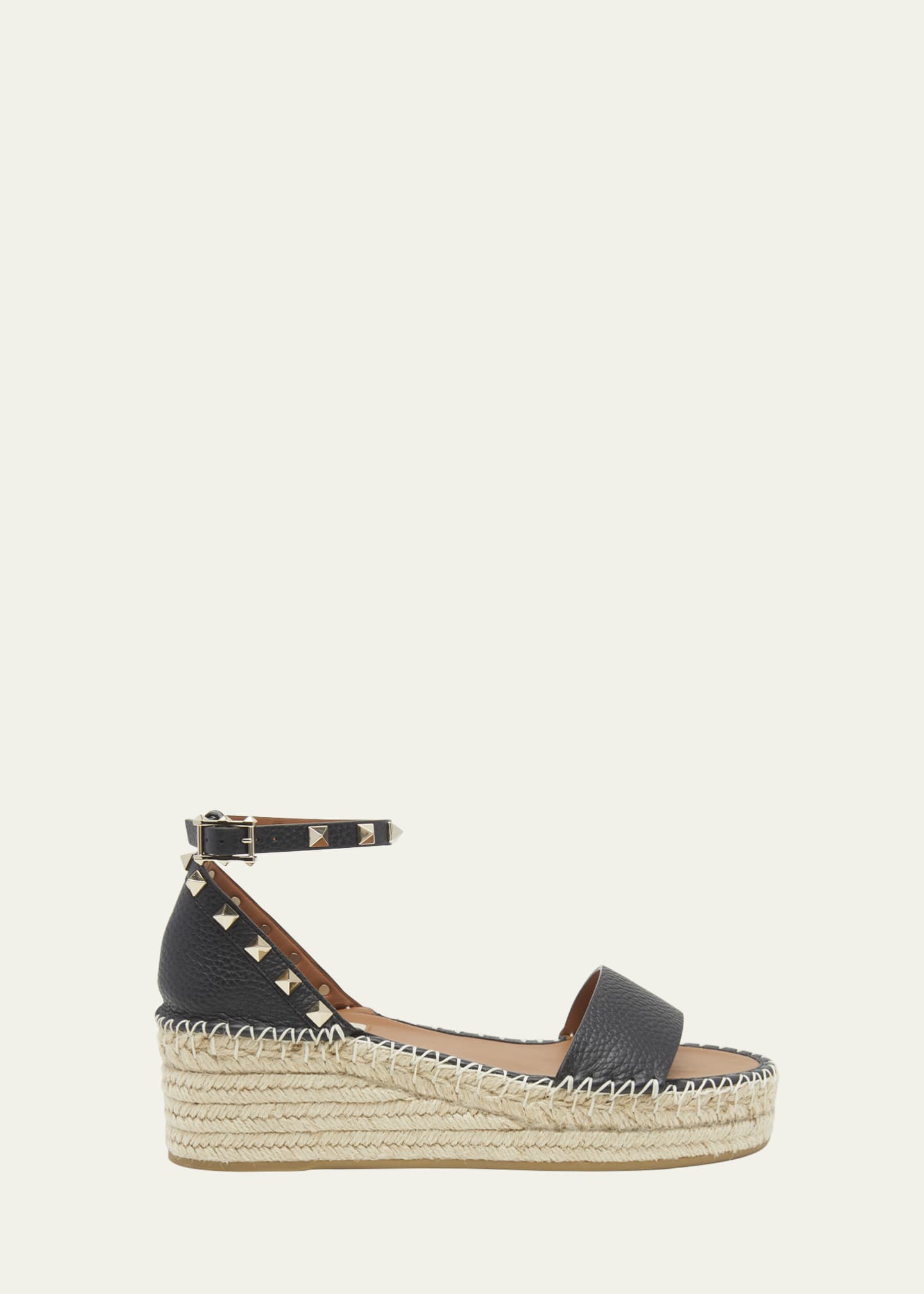 Valentino Garavani Rockstud Calfskin Flatform Espadrille Sandals ...