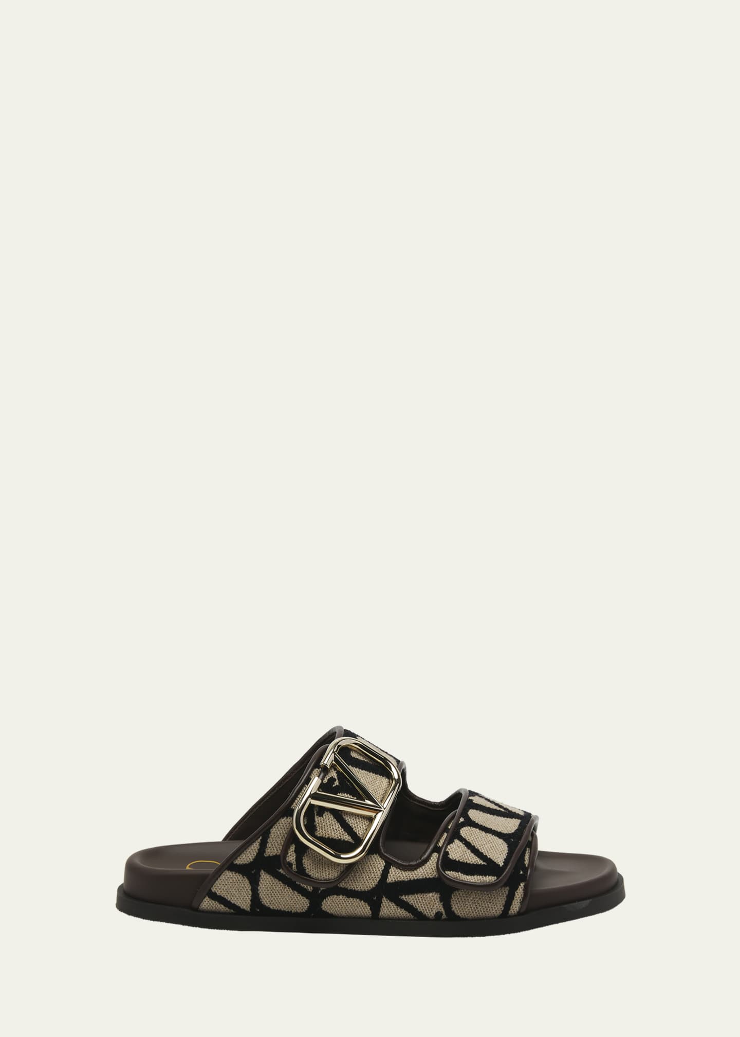 Valentino Garavani Toile Iconograph Double-Strap V-Logo Slide Sandals ...