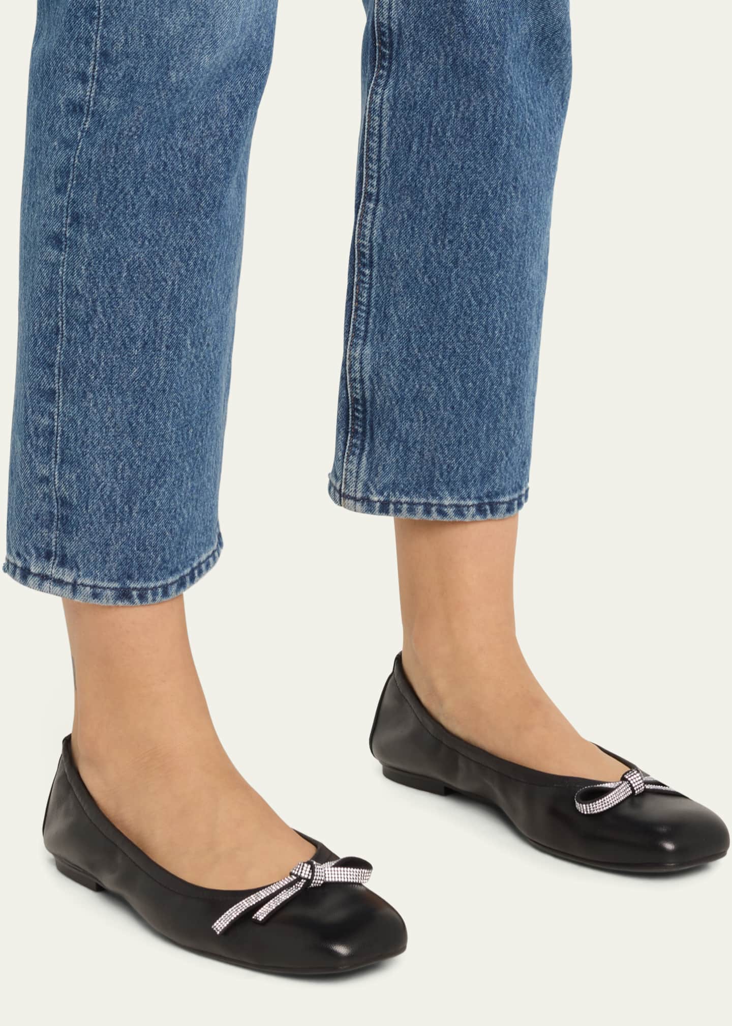 Stuart Weitzman SW Lambskin Bow Ballerina Flats