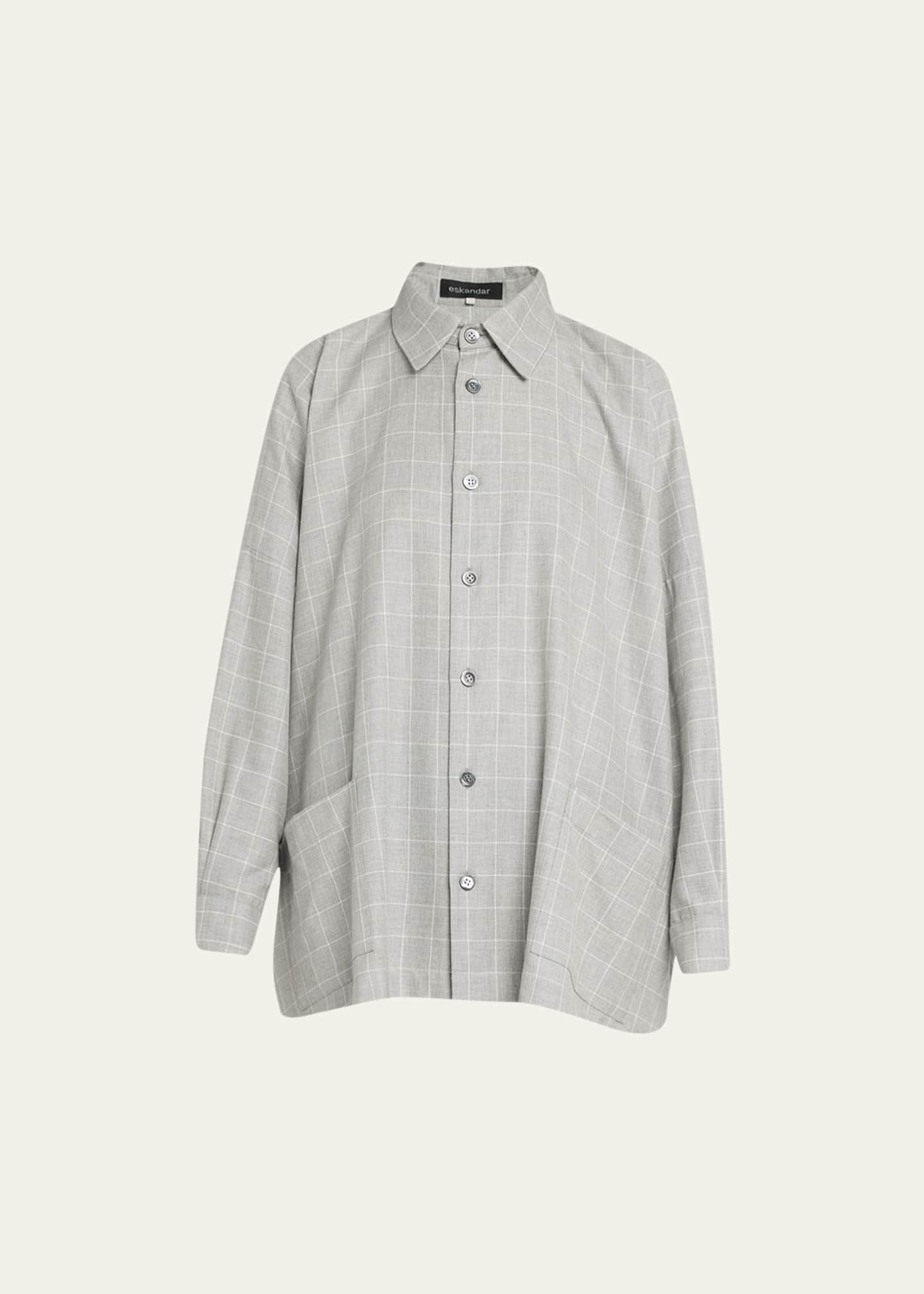 Eskandar Wide Longer-Back Shirt Jacket with Collar (Long