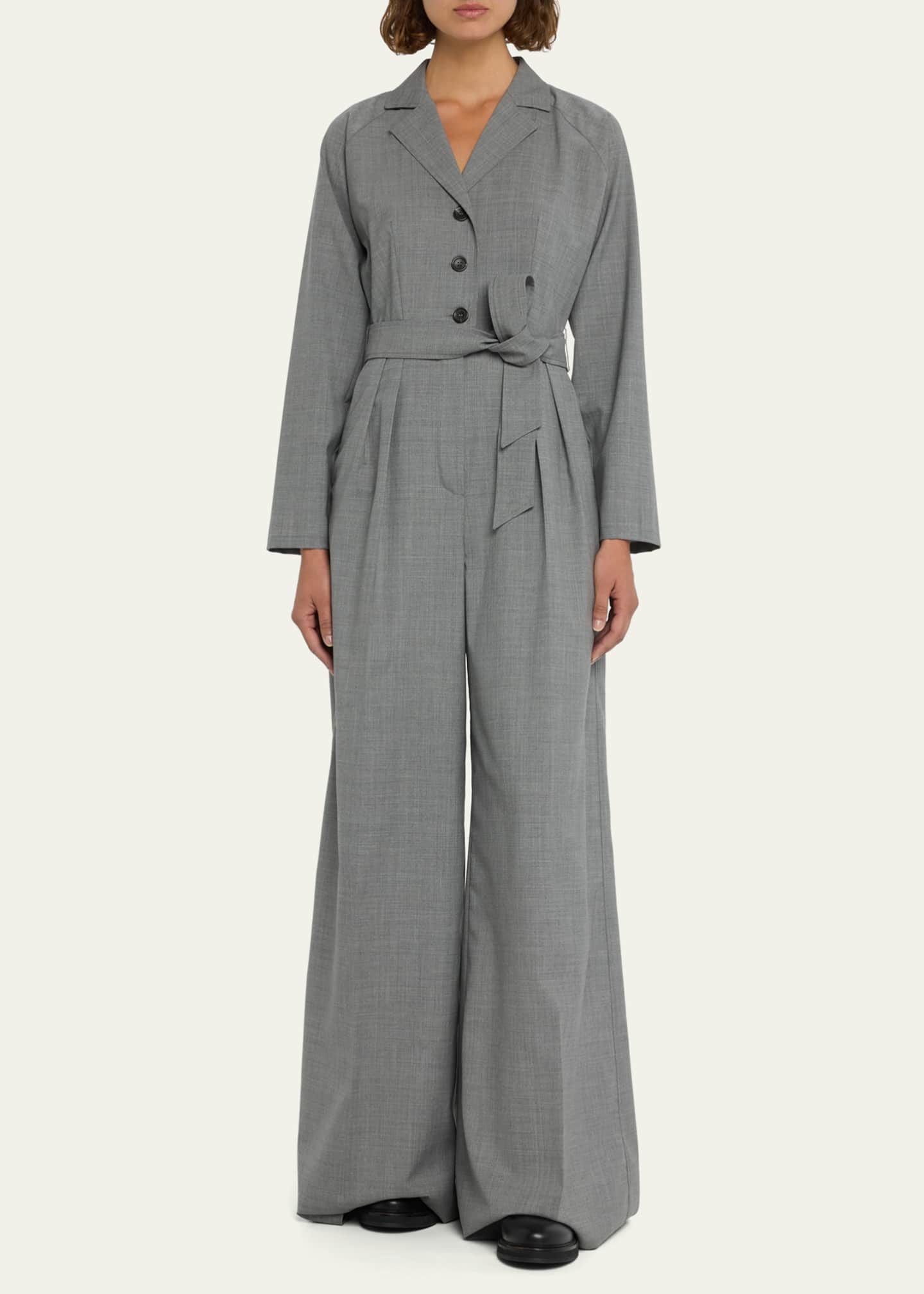 Max Mara Rum Wide-Leg Belted Wool Jumpsuit - Bergdorf Goodman