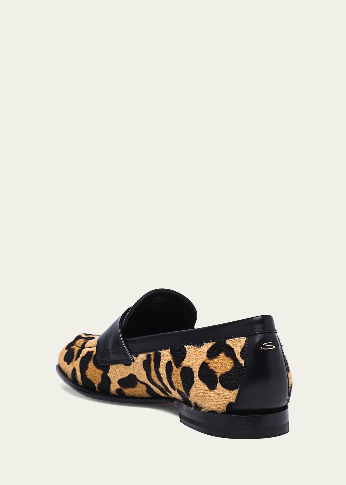Santoni Facile Leather Leopard Penny Loafers