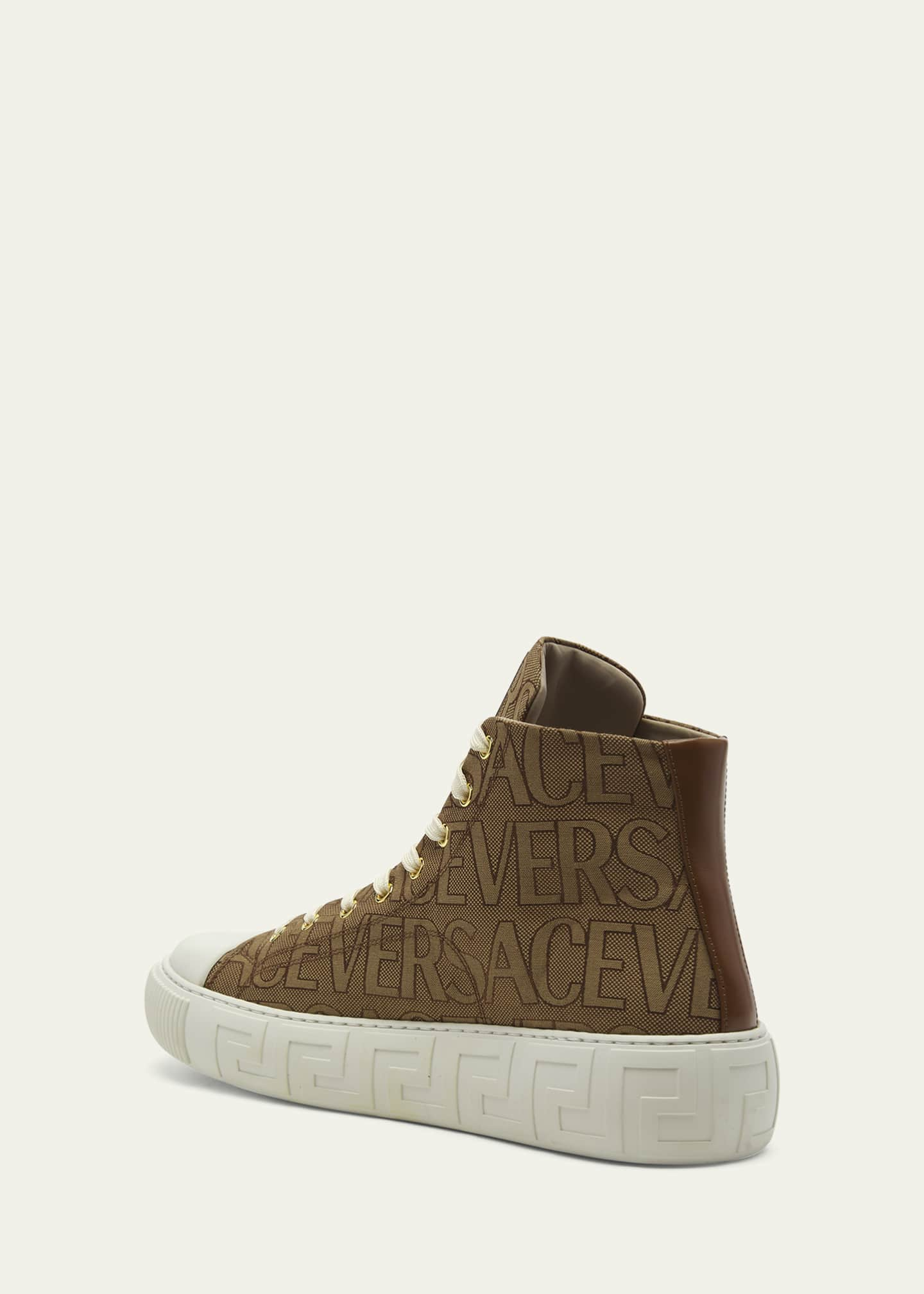 Versace Allover Greca High Top Sneakers in Brown - Versace